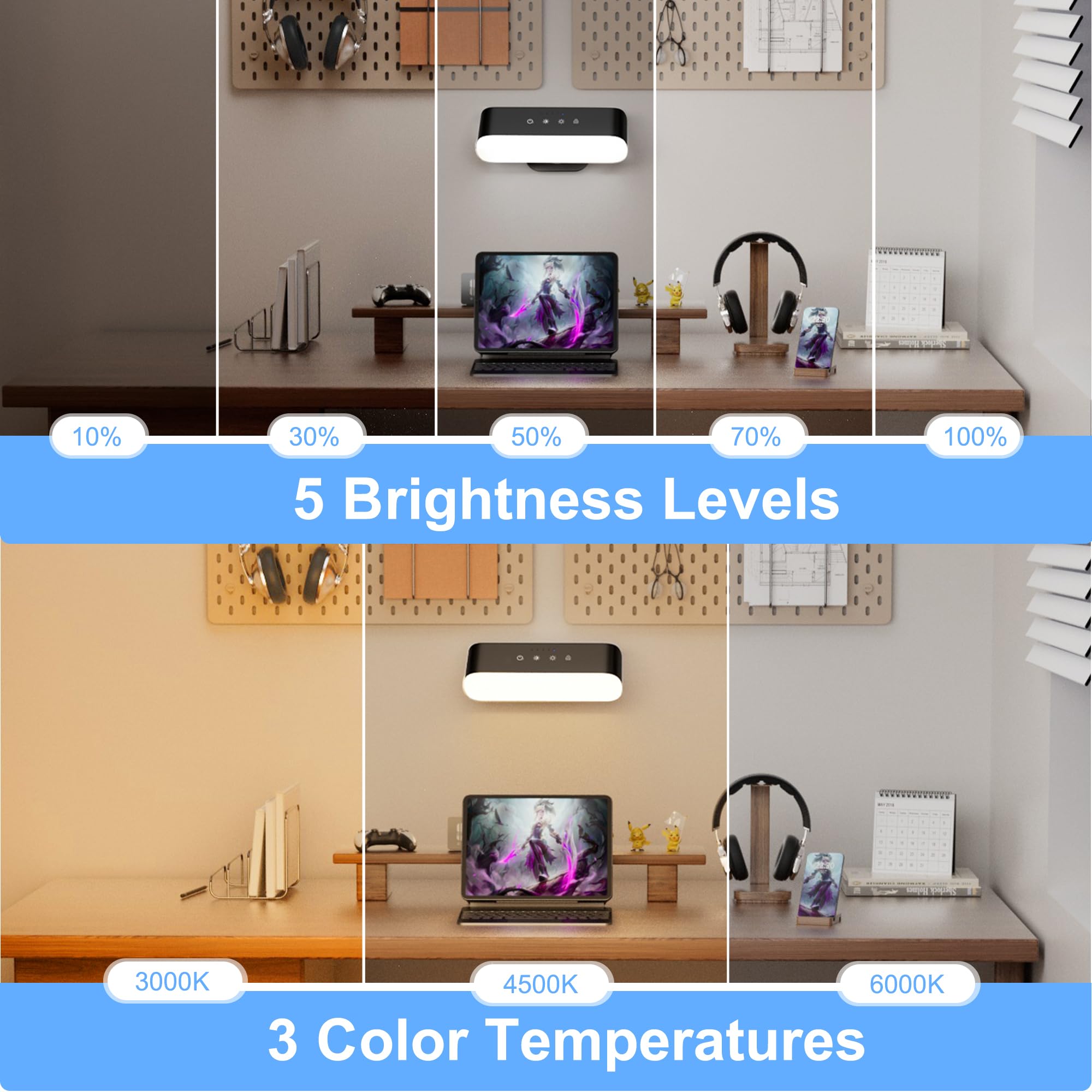 comzler Wall Sconces Set of 2, Rechargeable RGB Light, Touch Remote Control, Battery Operated, Black, Model LIGHT001
