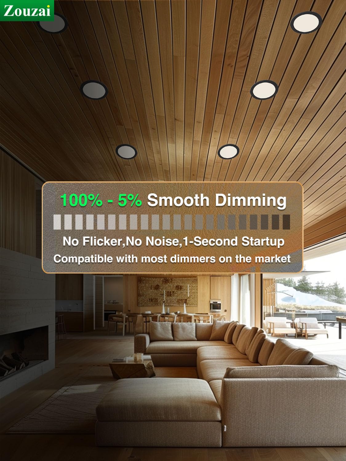 zouzai LED Recessed Ceiling Light 24 Pack Dimmable 8 Inch 5CCT Selectable Black Aluminum Model LBT-SRPL-09C
