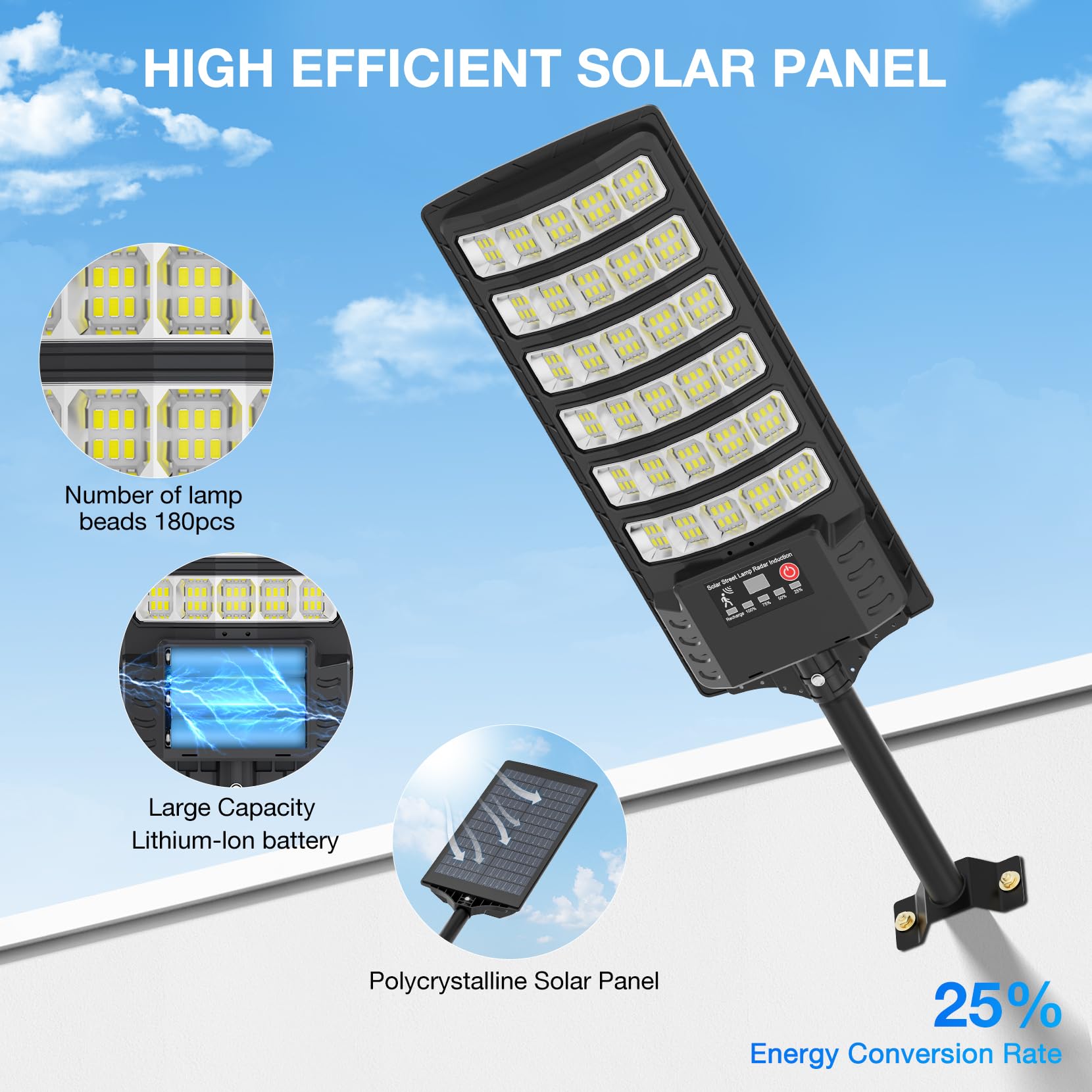 VowelsOne Solar Street Lights - 48000LM Waterproof LED Flood Light, 320° Wide Angle, Motion Sensor, Remote Control, 4 Pack, Black