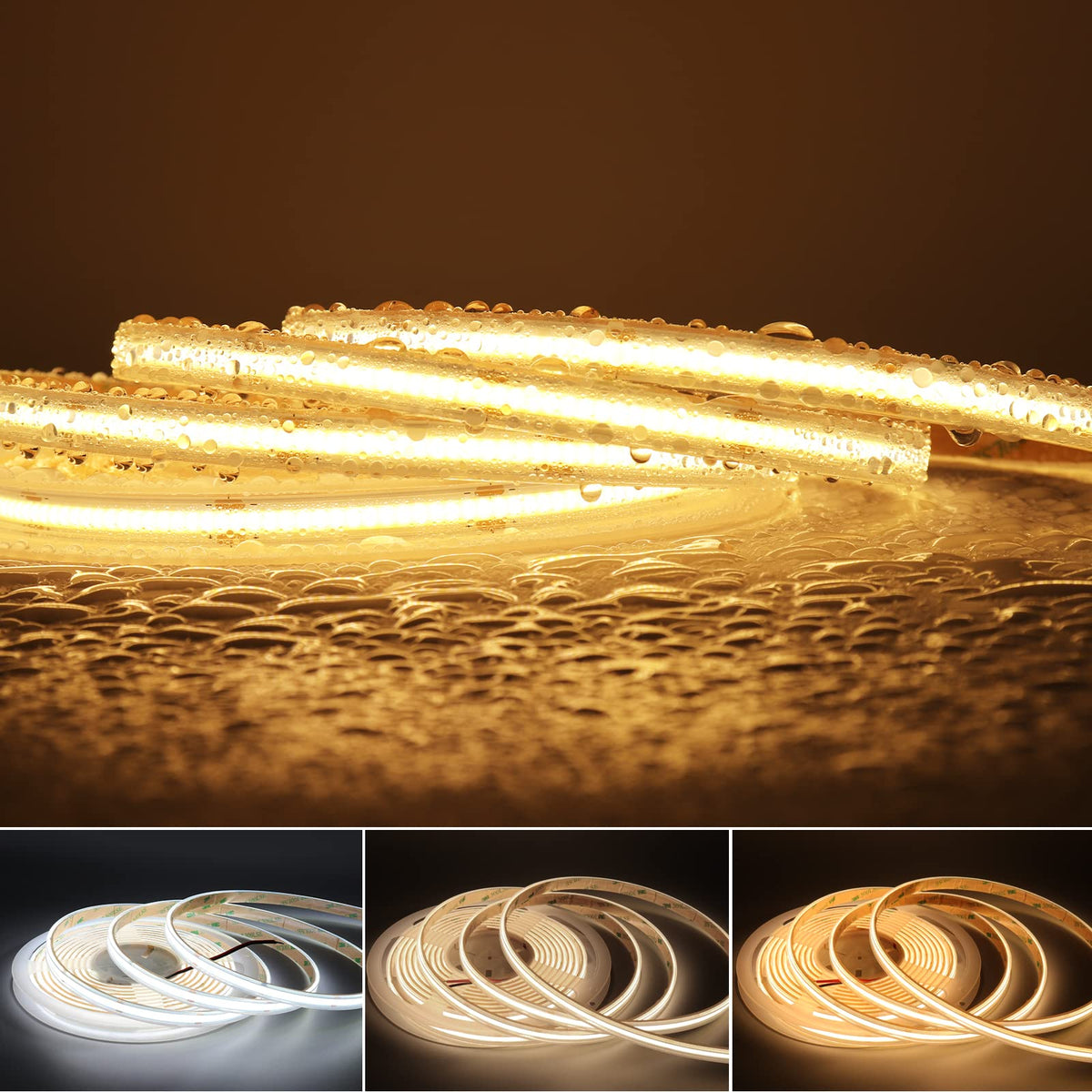 MALIIGAZA IP68 Waterproof 24V COB LED Strip, 16.4FT CRI>90 480LEDs/m 11W/M, 4000K Super Bright LED Tape for Outdoor Bathroom Swi
