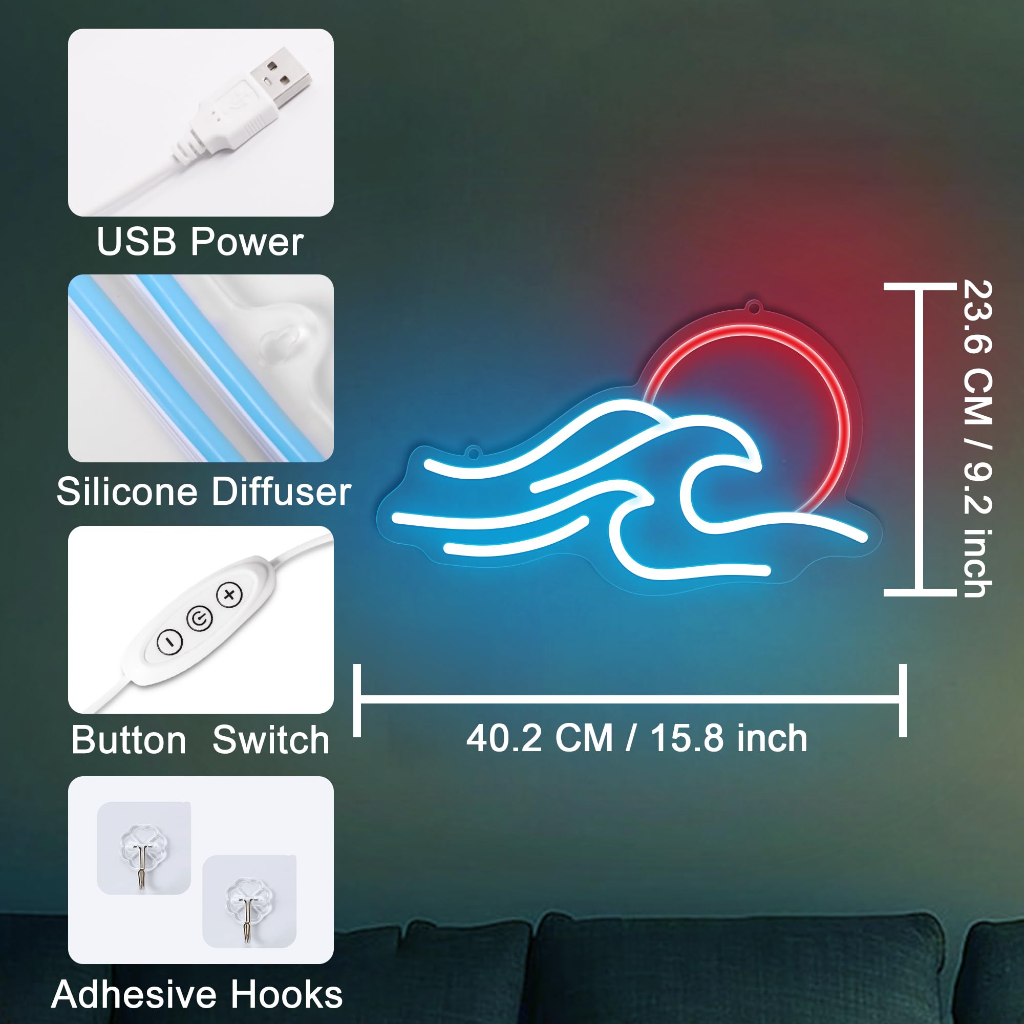 Anywin Neon Sign Wave Art LED Light, Dimmable Acrylic Decor, Model AW-NH005, for Living Room, Bedroom, Gaming Room, Cool Gifts