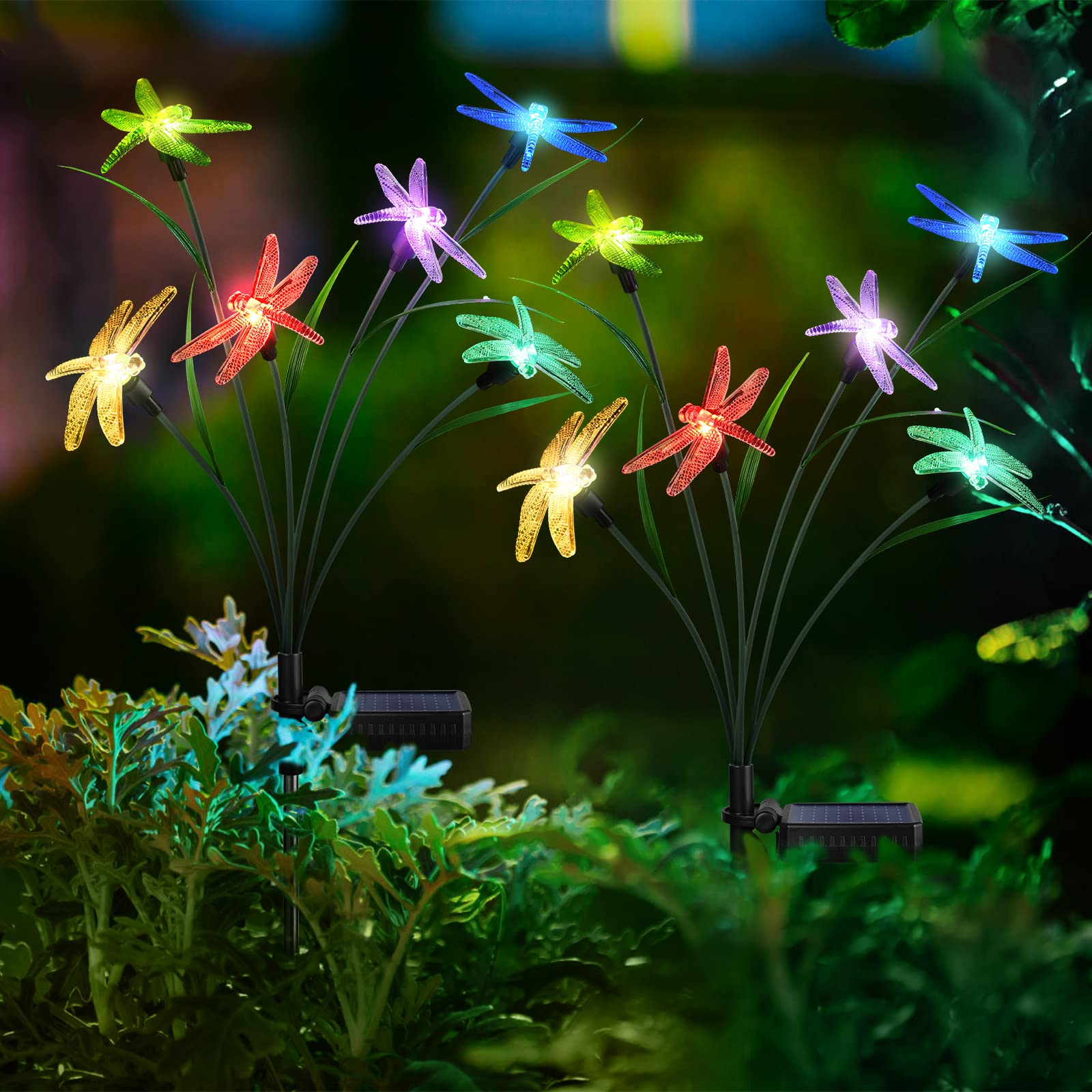 BEIDOULU 2PCS Outdoor Solar Lights  Waterproof Solar Lights Outdoor Pathway  Solar-Powered Garden Swing Dragonfly Decorative Lights for Yard Balcony Flower Bed  Gardening Gift for Plant Lovers