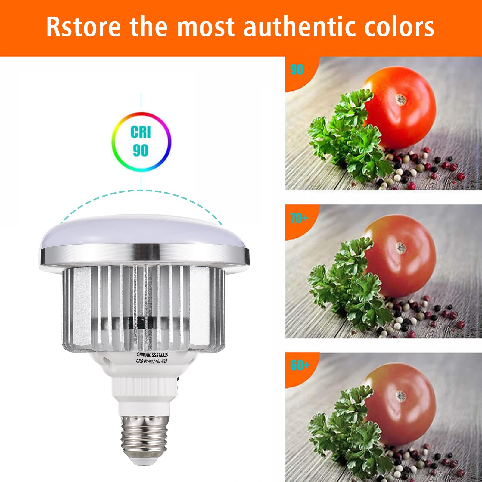 Andoer 85W LED Photography Light Bulb, Adjustable Brightness, E27 Mount, 3200K-5500K, 2 Pack, White & Silver