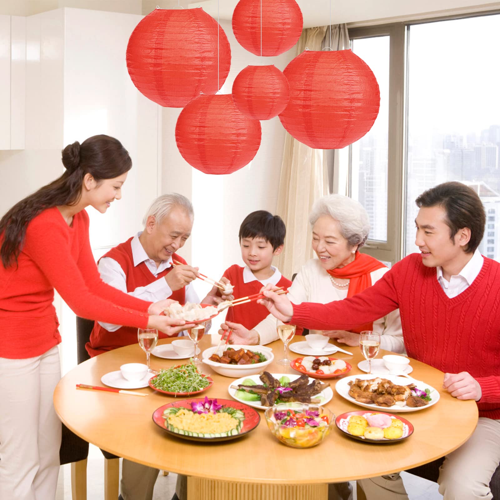LIHAO 20 Pcs Red Paper Lanterns - Decorative Round Lanterns for New Year, Birthday, Xmas, Wedding - 4 Sizes, Metal, AMZ-GB359