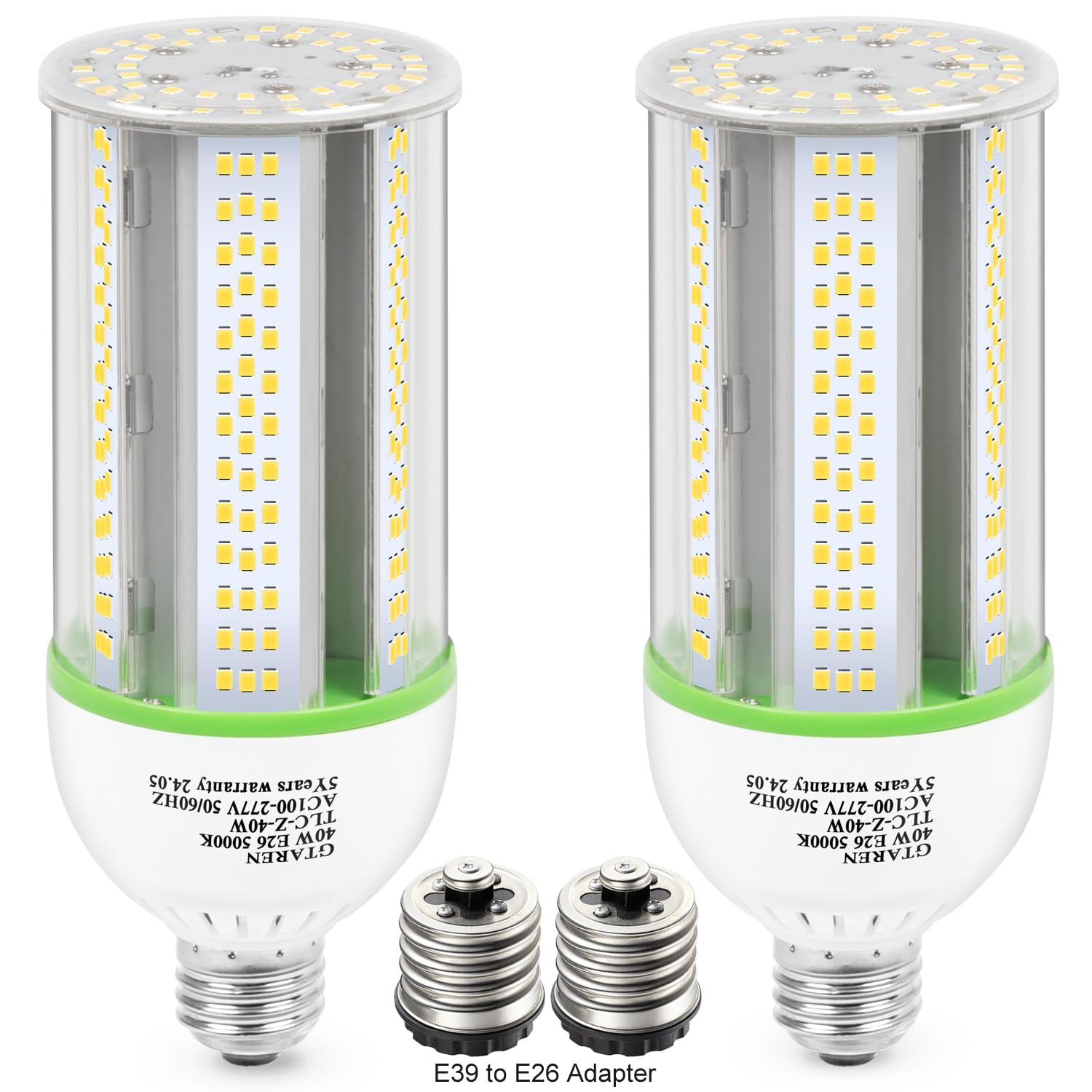 40W Led Corn Cob Bulb  400W Equivalent  5000K Daylight  E26/E39 Base  5600 Lumens - Replace Halogen/Metal Halide  For Barn  Shop  Porch  Yard  Garage Lighting