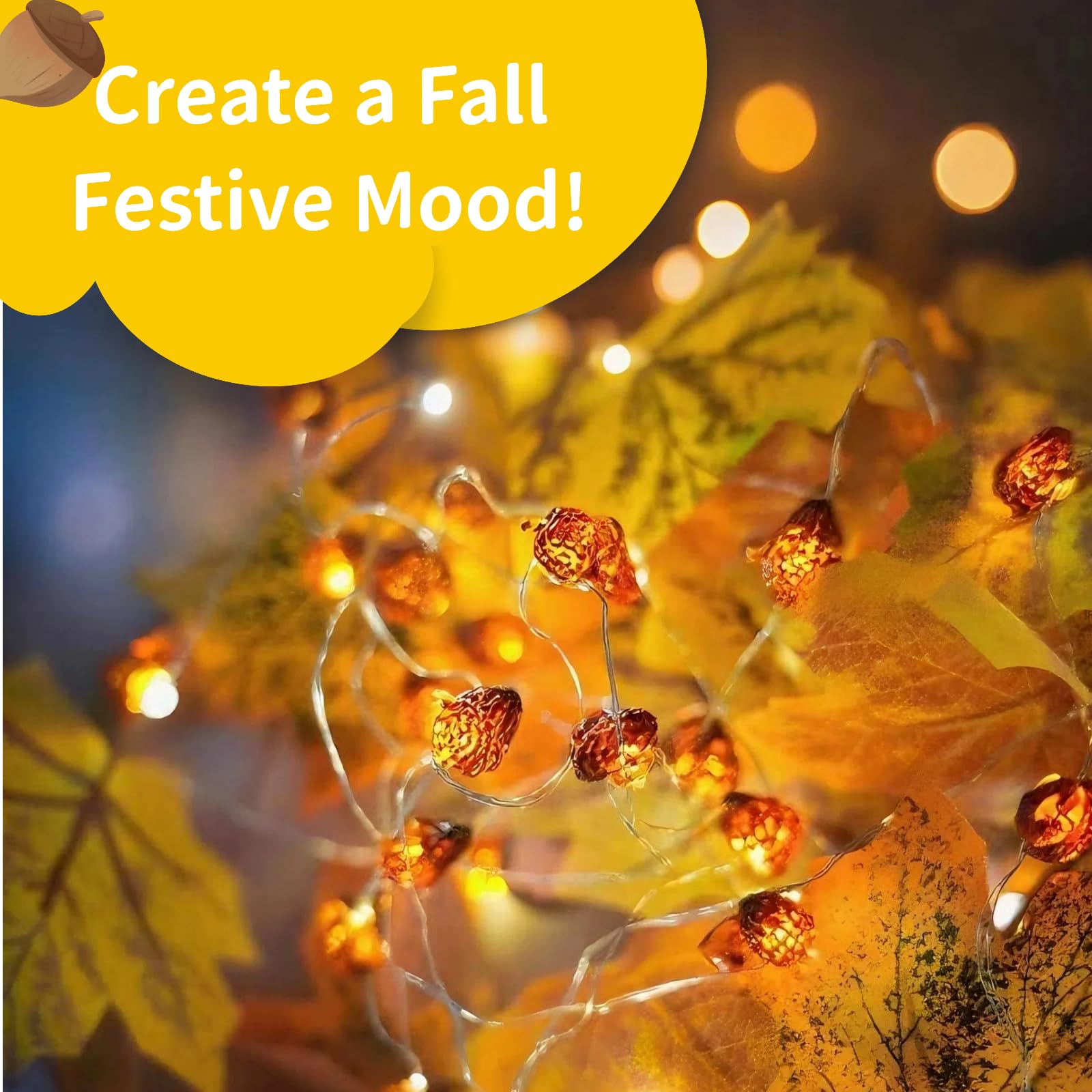 Yoitomehy Thanksgiving Lights Fall Decorations Acorn Lights 30 Leds 10Ft Battery Powered  Fall Decor For Fireplace Farmhouse Autumn Tree Ornaments Home Decor