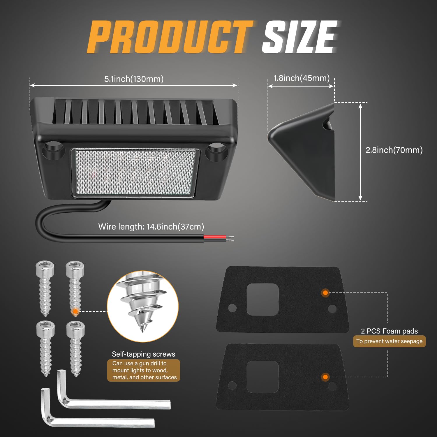 Nilight RV Exterior Light 5 Inch Amber LED Porch Lights, Black Aluminum Housing, Model RV-703BA, 12V/24V for RVs and Trailers