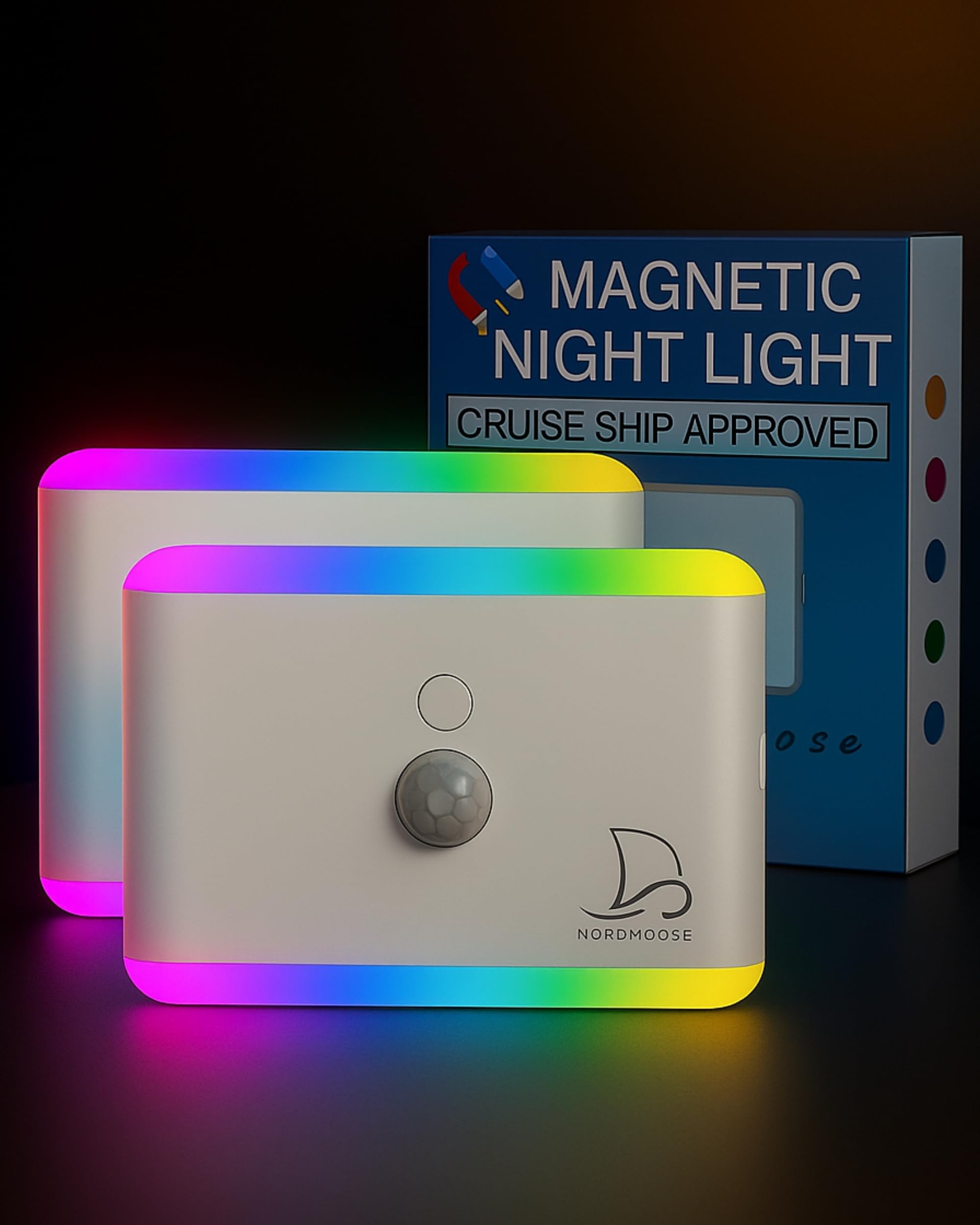 Nordmoose 2-Pack Magnetic Night Light for Cruise Ship Cabin Walls - Fun Color Changing, Dimmable Travel NightLight for Kids Room
