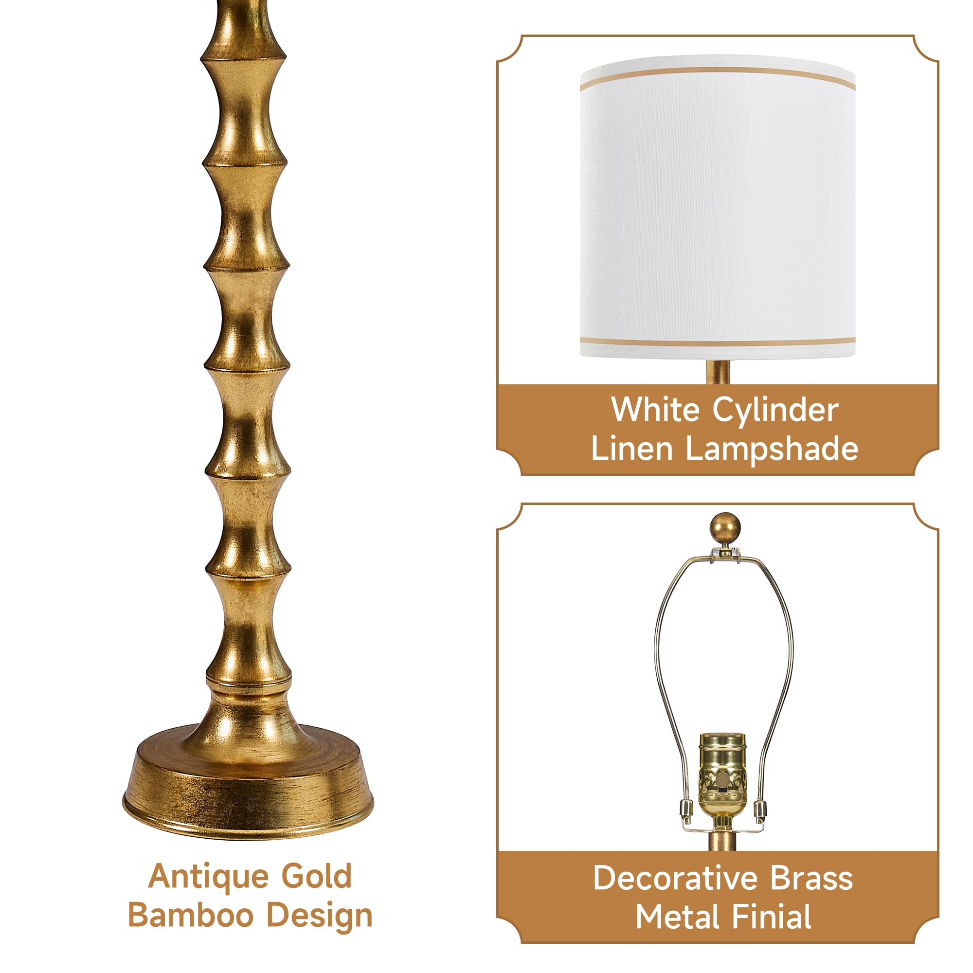 EUO Buffet Lamps Set of 2, 30.5" Tall Gold Metal Candlestick Lamps for Living Room and Dining Room, Modern Design, Model TL2PK-011-GLD