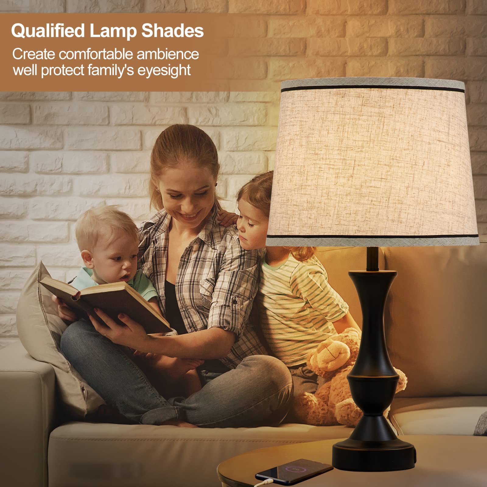 Luvkczc Drum Lampshades Set of 2, Fabric, 13in Top x 11in Bottom x 10in High, Natural Linen, Beige02, Model Lampshades