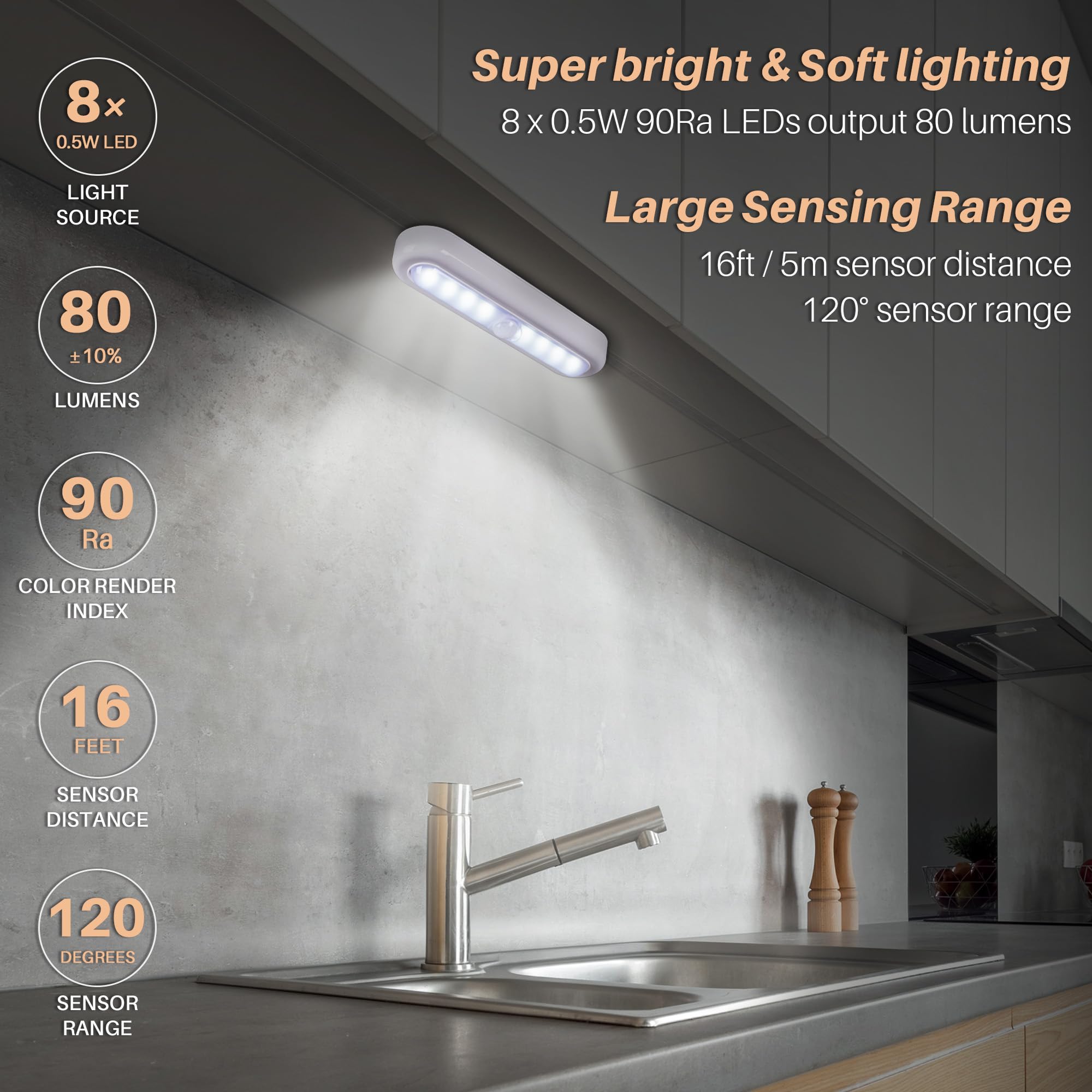 STAR-SPANGLED 3 Pack 7” Cool White Motion Sensor Lights - Battery Operated Stick-on LED for Closet, Stairs, Under Cabinet