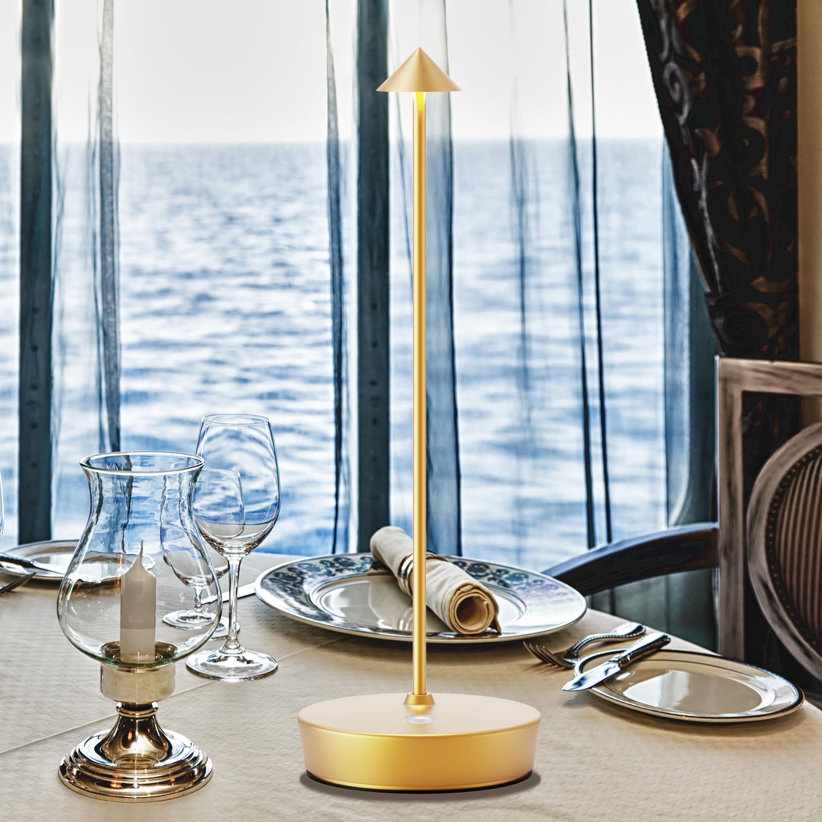 Ztflos Rechargeable Cordless Table Lamp,Outdoor Table Lights 6000 Mah Portable Touch Battery Powered Table Lamp,Led Minimalist Table Desk For Restaurant/Couple'S Dinner/Family Gathering(Gold)……