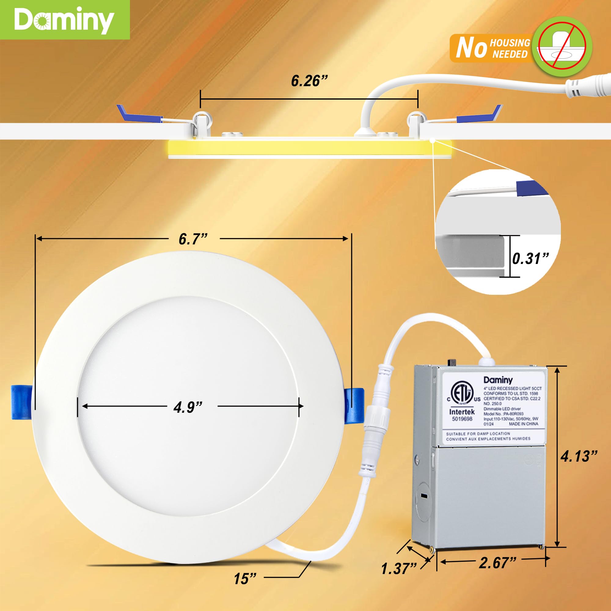 Daminy 12 Pack 6 Inch 5Cct Led Recessed Light With Night Light,Ultra-Thin,Canless Recessed Lighting 6 In,12W=110W,1000Lm,Dimmabl