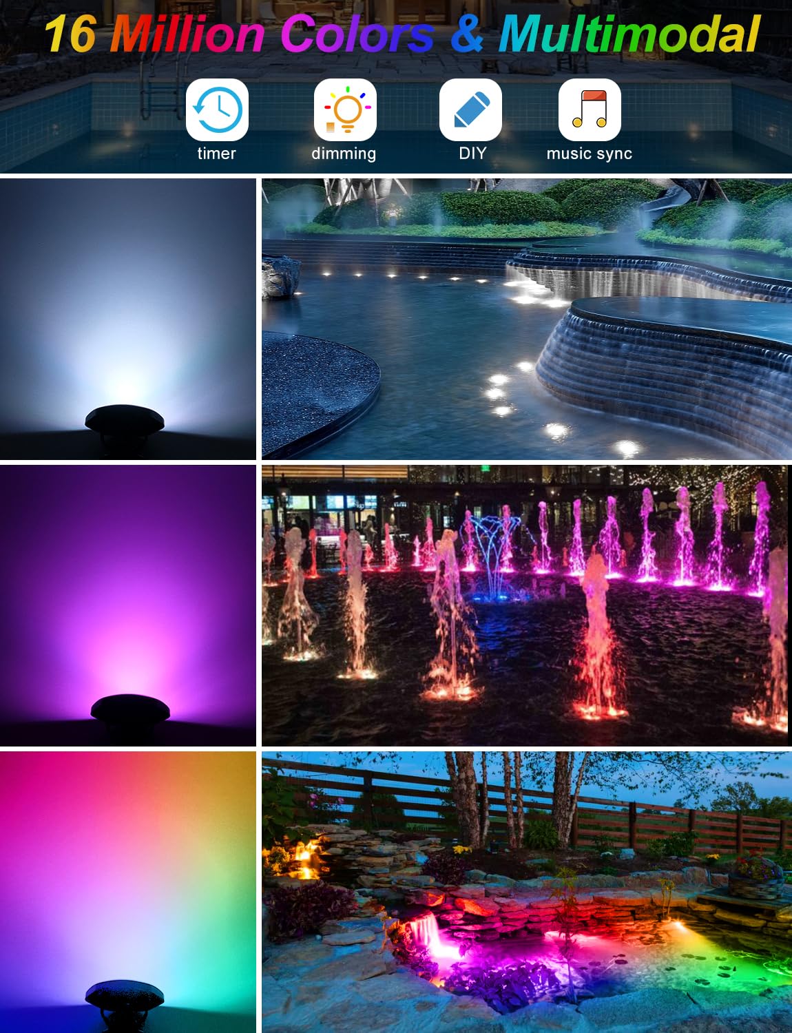 Crepow Rgb Pond Lights With Timer, Ip68 Waterproof Submersible Spotlights For Garden Pool (3-Pack)