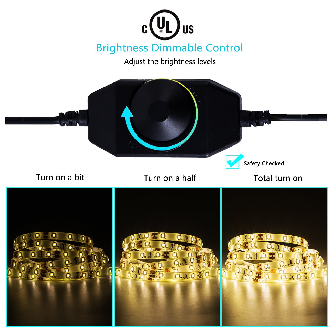 JUNWEN 16.4ft Warm White LED Strip Lights, Flexible Dimmable Indoor Lighting for Bedroom, Kitchen, TV - Model d2c8399f12345