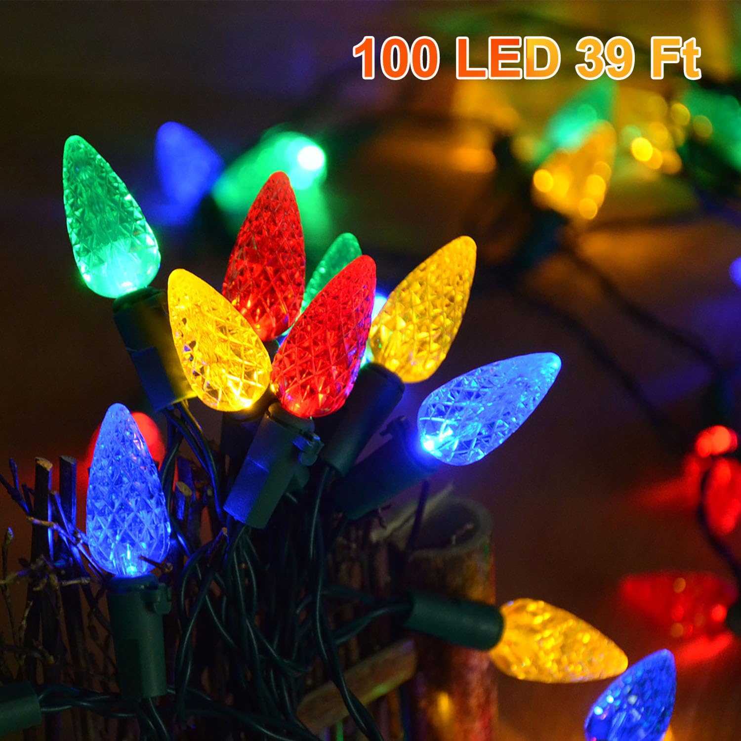 Hugsvik 39Ft 100 Led Solar Christmas Lights Outdoor, 8 Modes C6 Strawberry Lights, Waterproof Outdoor Christmas String Lights Fo