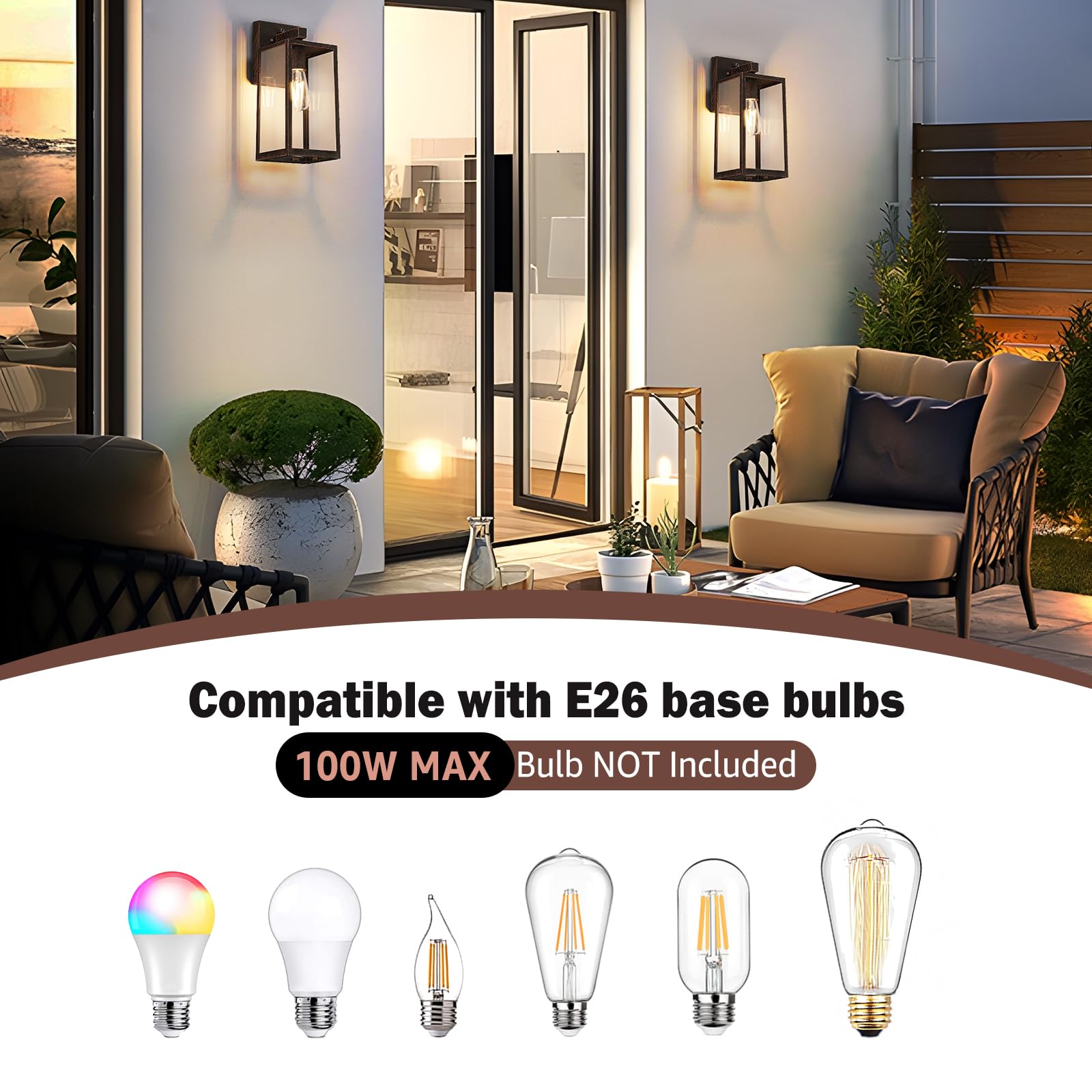 SHINE HAI Dusk to Dawn Outdoor Wall Lantern, Waterproof Sconce Light Fixture, E26 Base, Oil-Rubbed Bronze, 2-Pack, X-Large