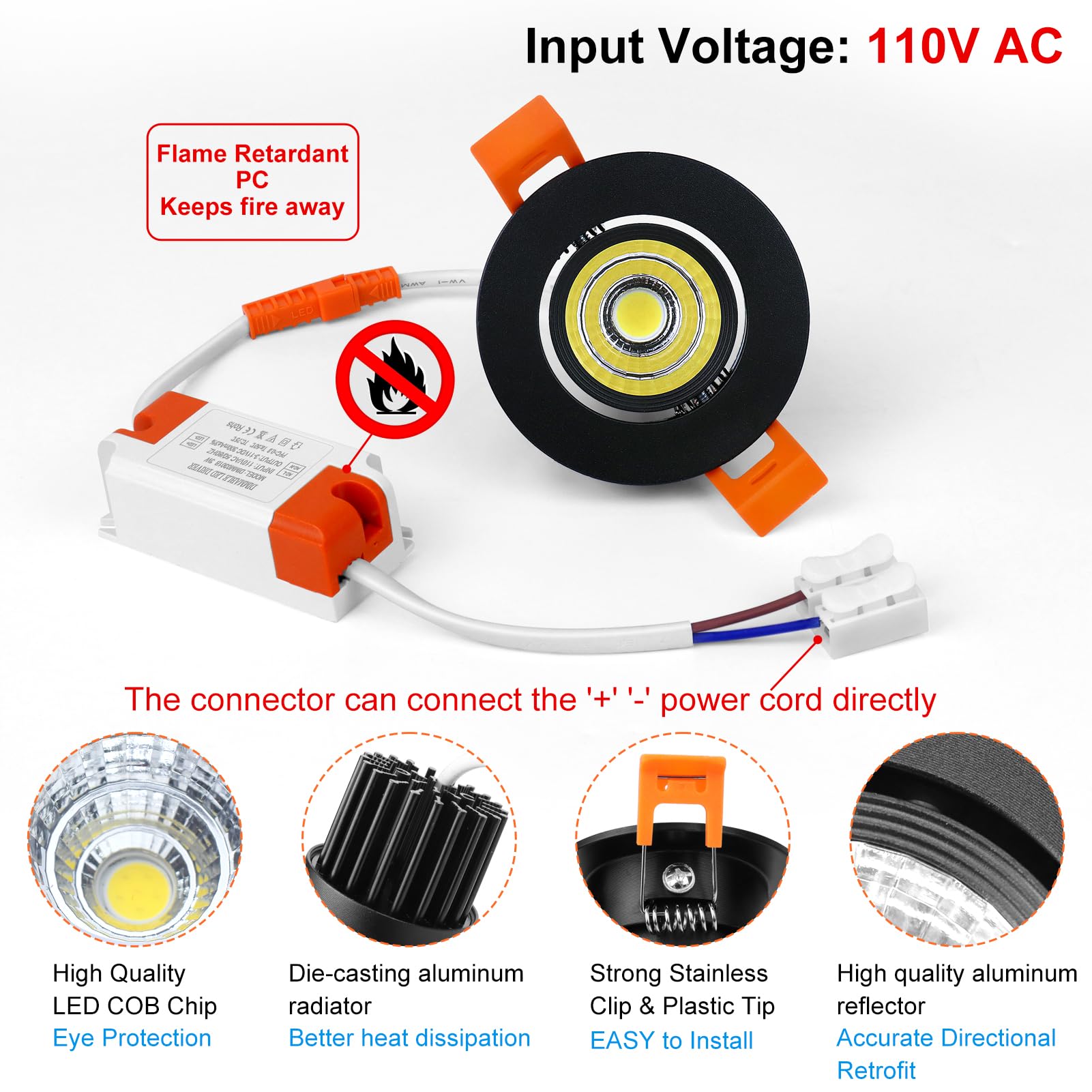 Inshareplus 2 Inch Led Downlight  3W Recessed Lighting 220Lm Cob Dimmable  5000K Daylight White  Cri80  Black Trim  Ceiling Lights With Led Driver  20 Pack