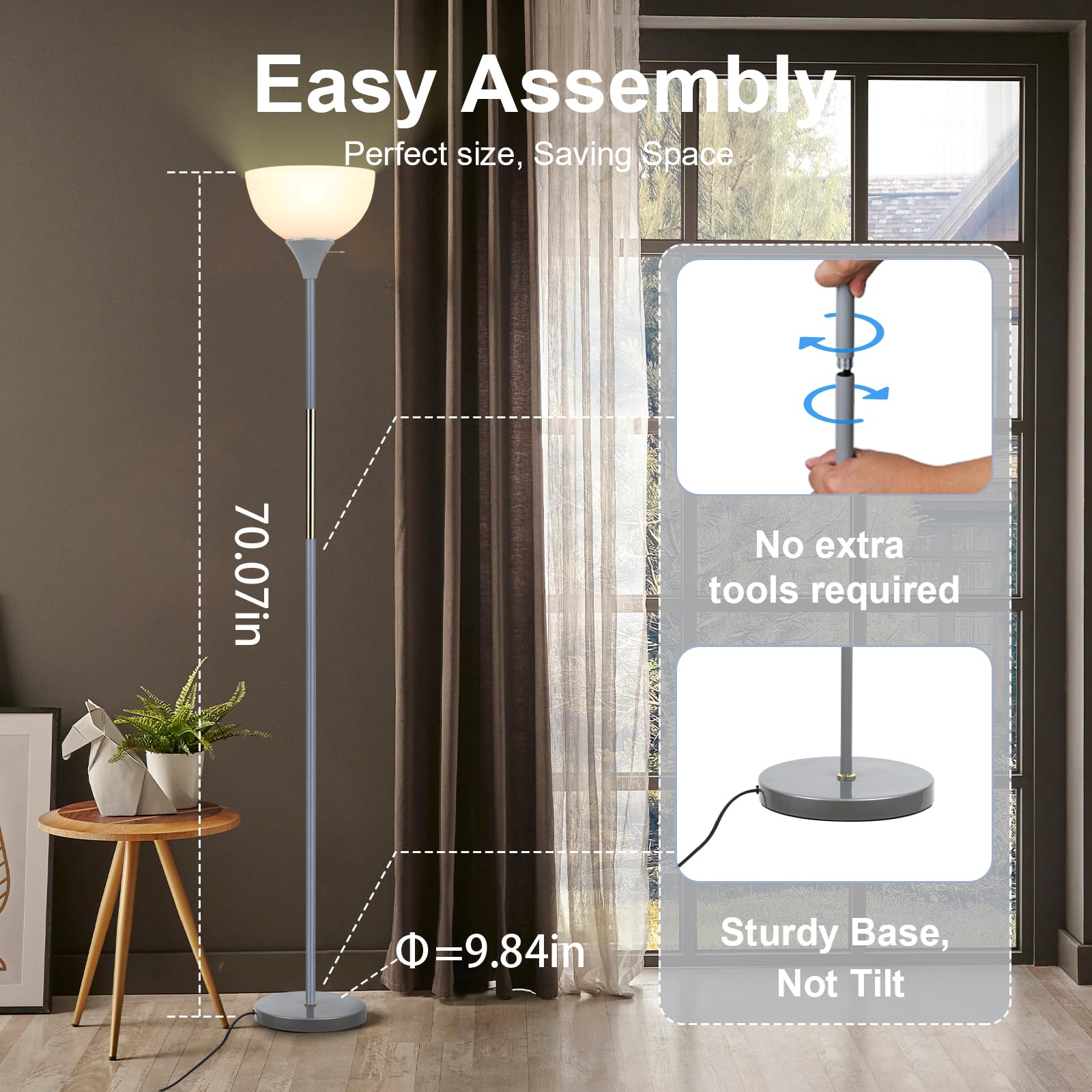 Floor Lamp, Led Standing Lamp 3 Way Dimmable Brightness Floor Lamp Rotary Switch Floor Lamps Modern Industrial Lamp With Shade,