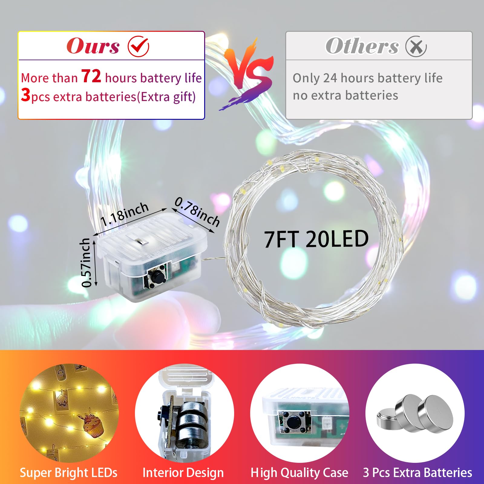 Chzk 24 Pack Fairy Lights 7Ft 20 Led Twinkle String Lights Battery Operated Lights Waterproof Firefly Starry Lights Mason Jar Lights For Party Wedding Christmas Valentines Day (24, Multicolor)