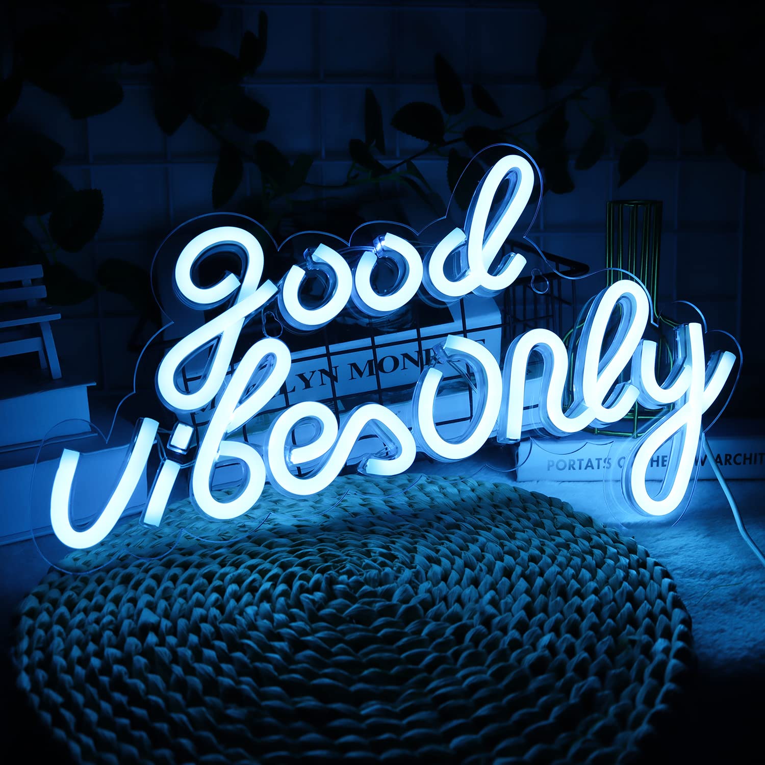 JFLLamp Neon Wall Sign Good Vibes Only LED Art 16.5x10 Inch Plastic Azure Model GBO-AZURE