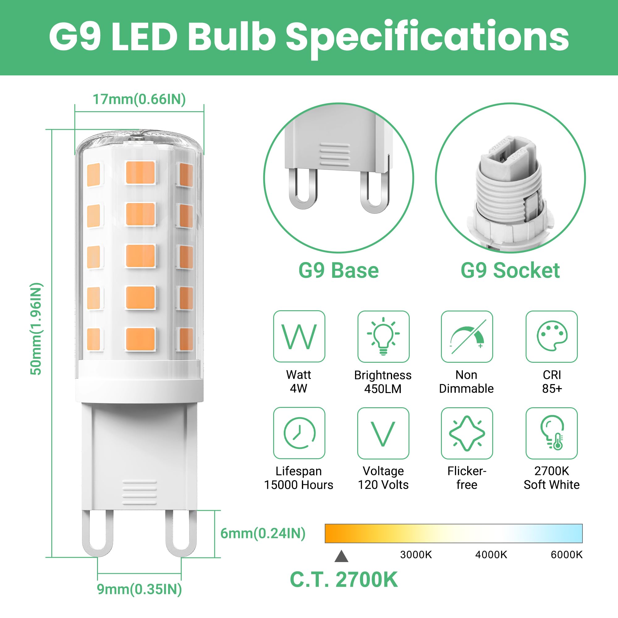 Volivo 20 Pack G9 Led Bulb 4W, 2700K Soft Warm White, 40 Watts Halogen Replacement T4 G 9 Bi Pin Base, Non-Dimmable No Flicker 1