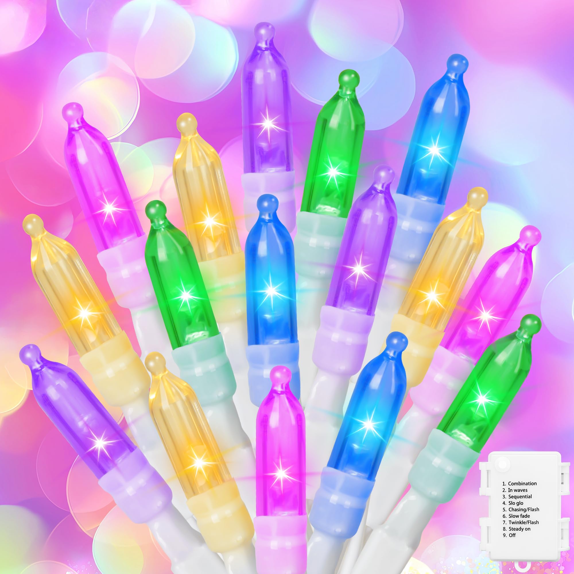 30 LED Easter Mini Lights - 11.5Ft Pastel Colored Battery String Light with 8 Modes, Timer, Waterproof - Fairy Christmas Lightin