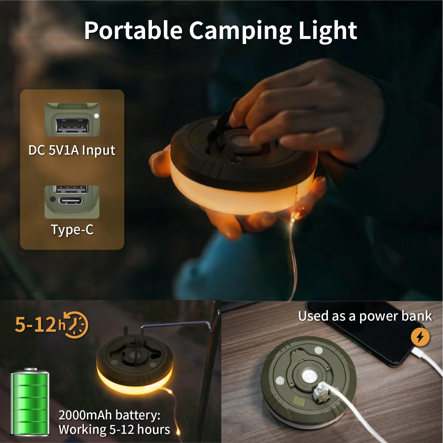 Hamlite Camping Light String, 3 In 1 Camping Light Rechargeable(29.5Ft), Rgb Portable Outdoor String Lights, Durable Tent Fairy