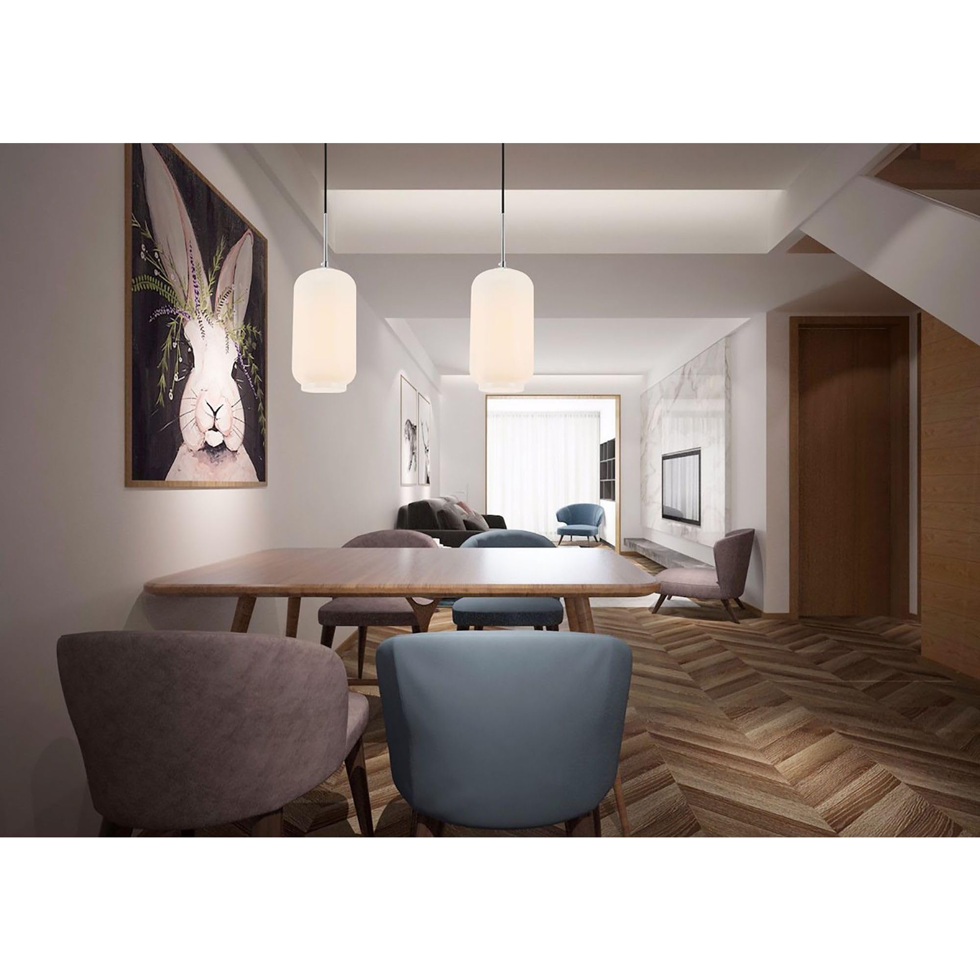 Living District Chrome Pendant Light With Frosted White Glass - Modern Ceiling Fixture