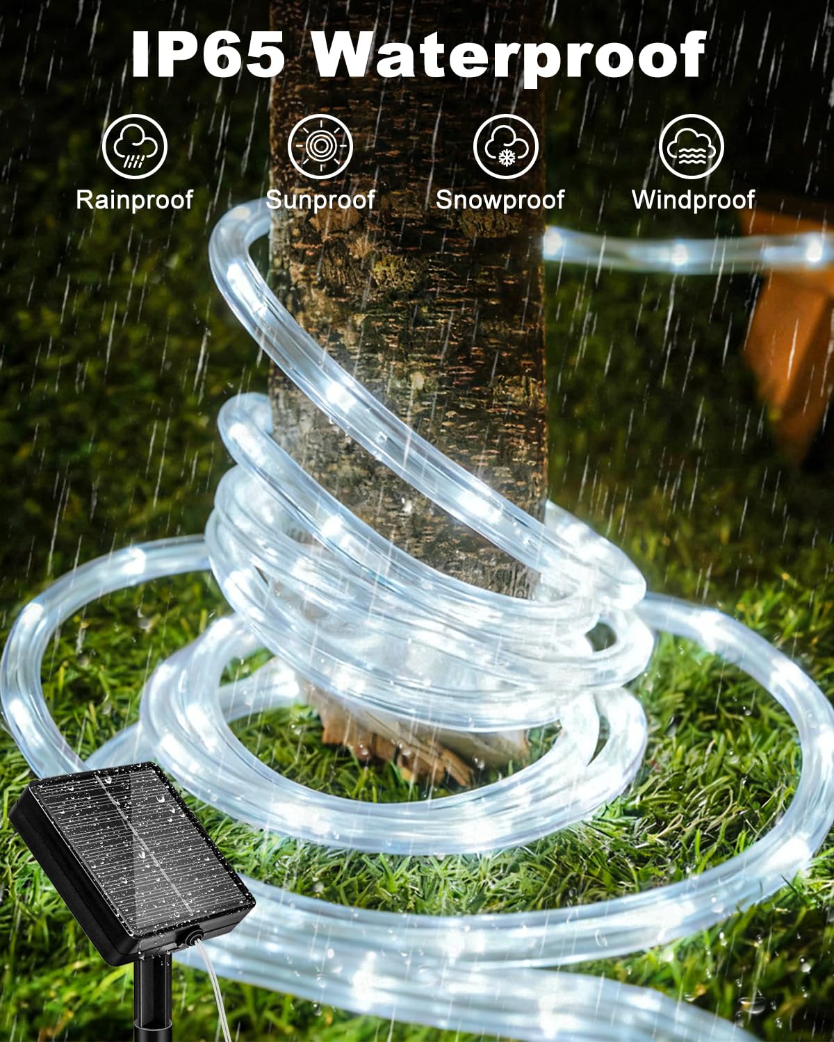Btfarm 2 Pack Solar Rope Lights Outdoor  120Led 46Ft Solar String Lights Outside Waterproof  8 Lighting Modes Tree Tube Fairy Light Solar Powered For Garden Christmas Yard Party Decoration  Cool White