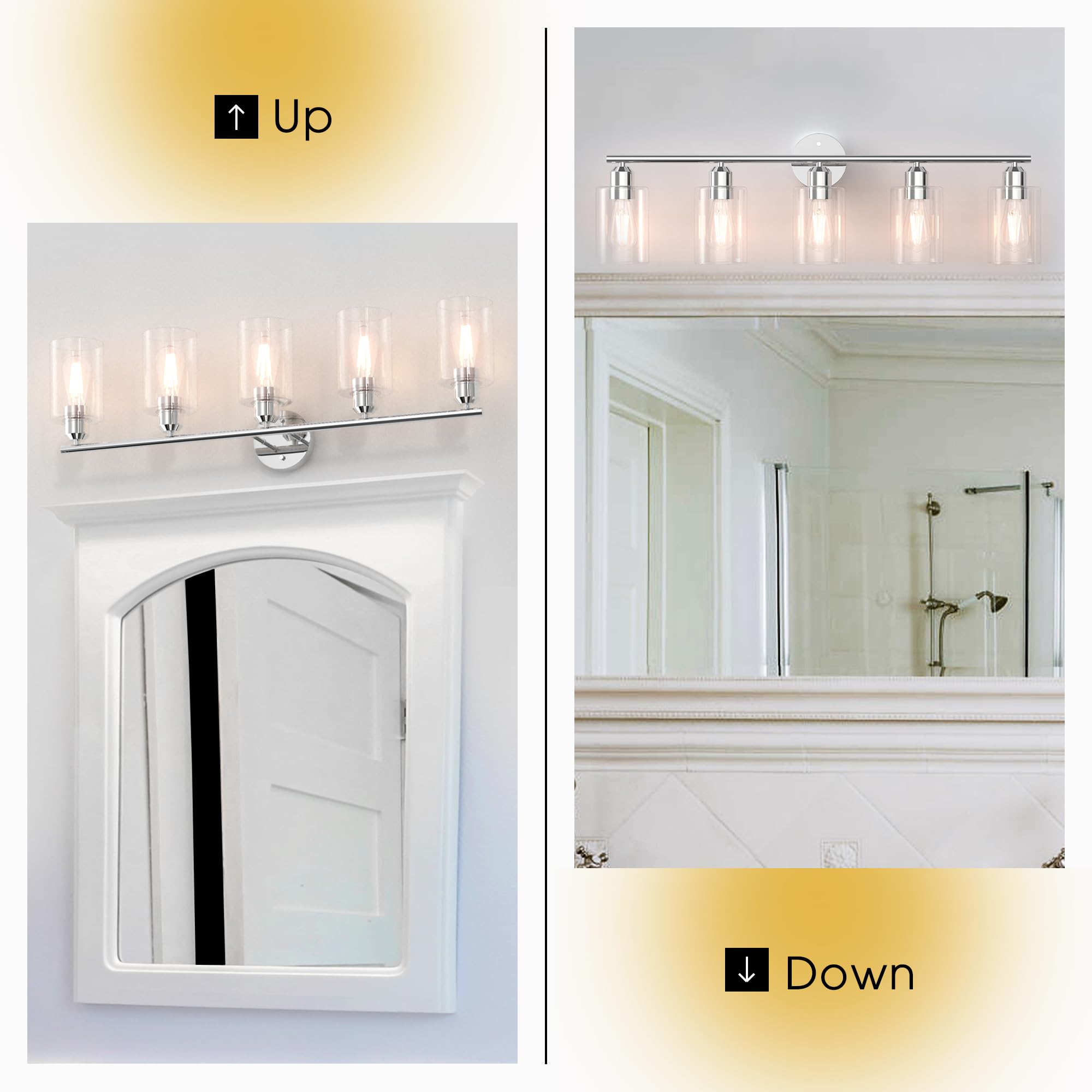 Espird Bathroom Vanity Light Fixture, 5 Lights, Polished Chrome, Modern Design, Model L01-5-GE