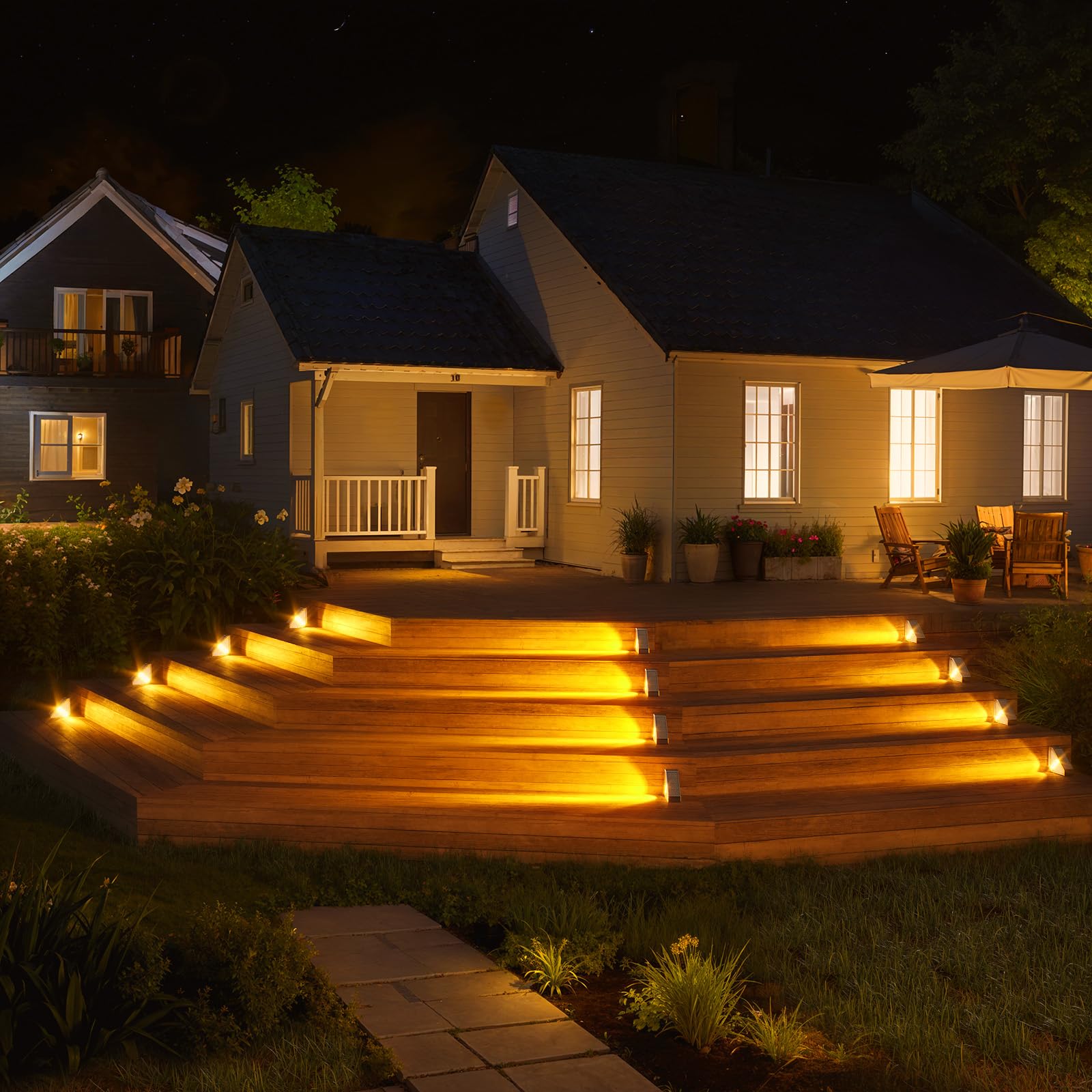 Kinkai Solar Step Lights For Outside  8 Pack Triangle Stair Light Outdoor Waterproof Deck Lighting For Garden  Patio  Yard  Front Door  Porch Decor (Warm Light)