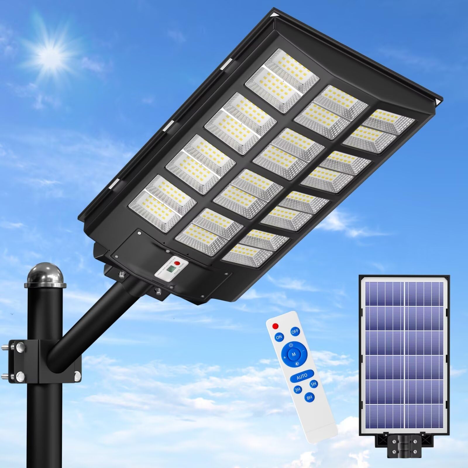 JAYNLT Y-6800W Solar Street Lights Outdoor, 600000LM 6500K Powerful Parking Lot Lights Commercial, Duks to Dawn Solar Lamp Outdo