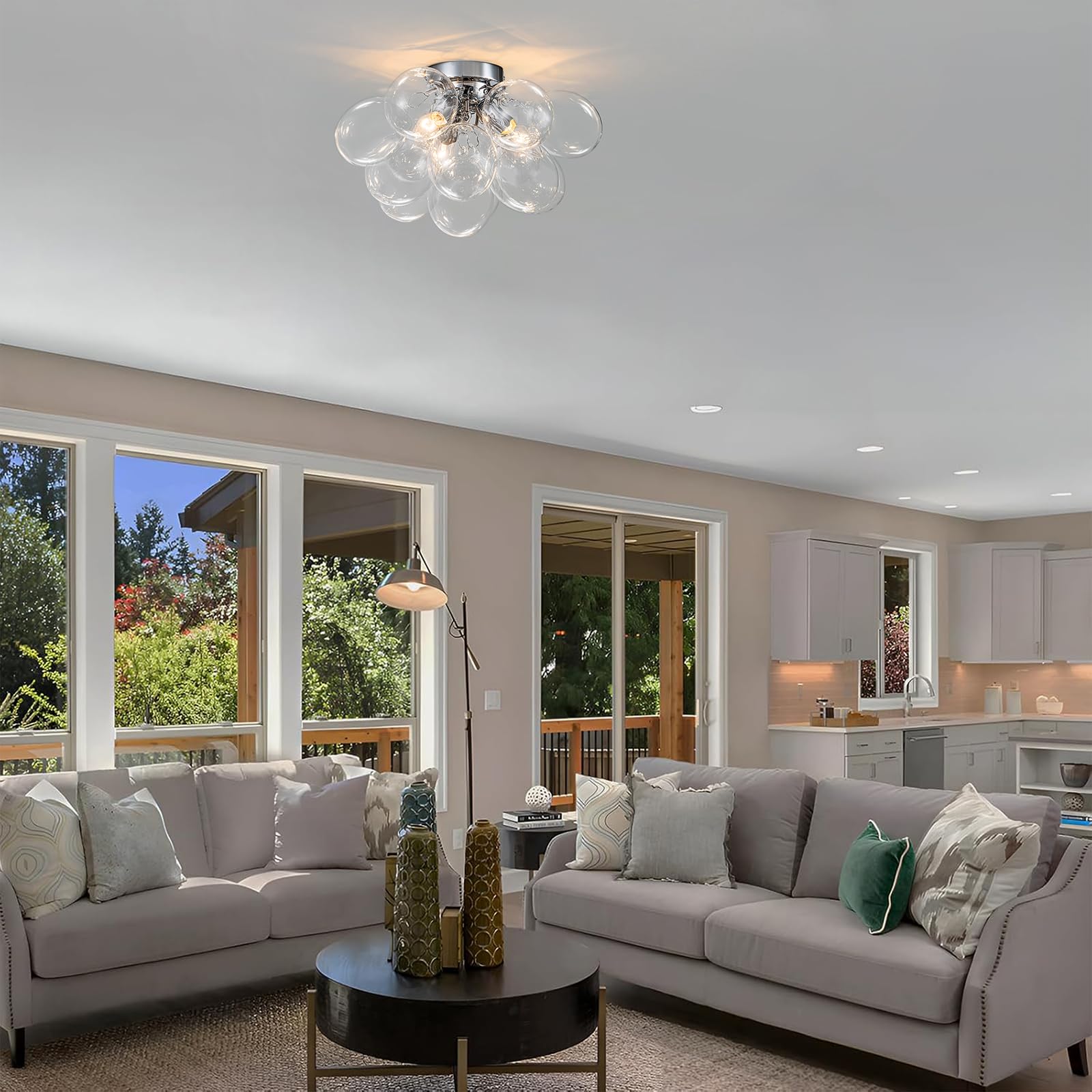 Goyeel Ceiling Light Chandelier Modern Kitchen Lights Ceiling Flush Mount Glass Bubble Chandelier Lighting 3 Light Entryway Light Fixture 17.72In 13 Globe For Bedroom Foyer Living Room