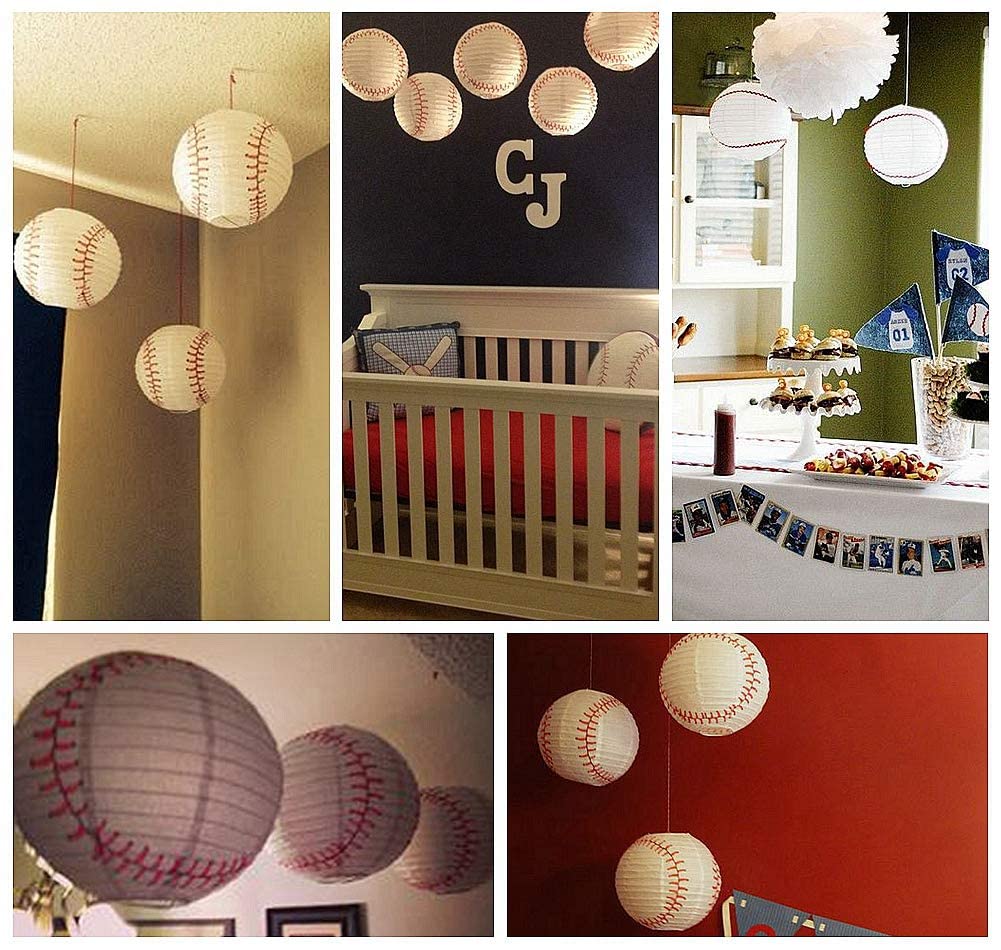 Easy Joy 8'' Baseball Paper Lanterns Sports Team Party Baseball Hanging Lantern Softball Party Decorations 6 Pieces