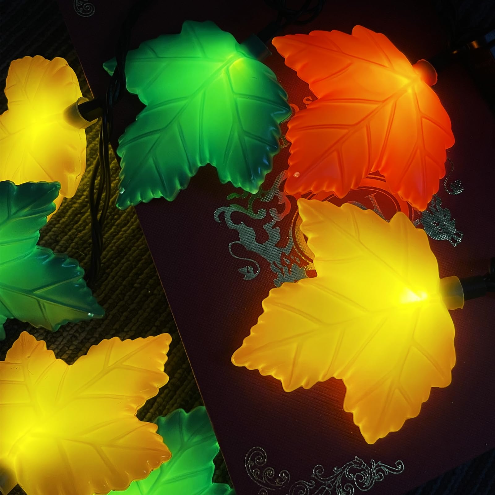 Fall Decor Maples Leaf String Lights, 8.5Ft Led Maple Leaf Lights With 10 3D Maple Leaf Light, Plug In Fall Decorations For Indoor Outdoor Thanksgiving Christmas Halloween Harvest-Orange/Yellow/Green
