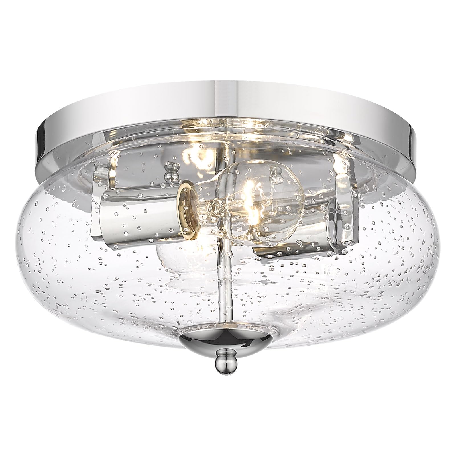 Darkaway Ceiling Light Fixture, Seeded Glass Shade, 11 Inch, Chrome Finish, Model 6T1F, Indoor/Outdoor Use