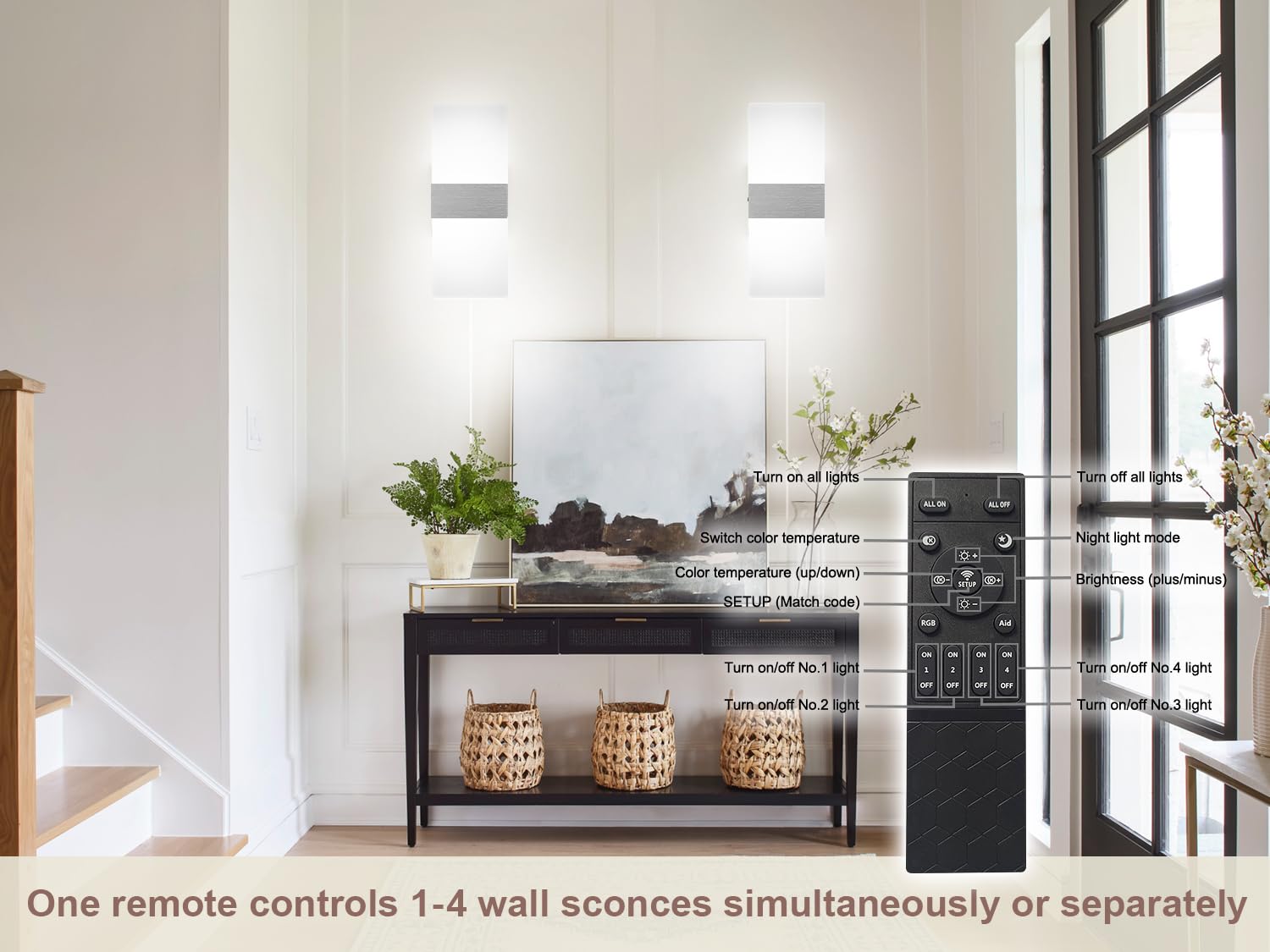 Plug In Wall Sconce With Remote Control, 3000K-6500K Stepless Color Temperature, 10%-100% Stepless Dimmable, 12W Plug In Wall Li