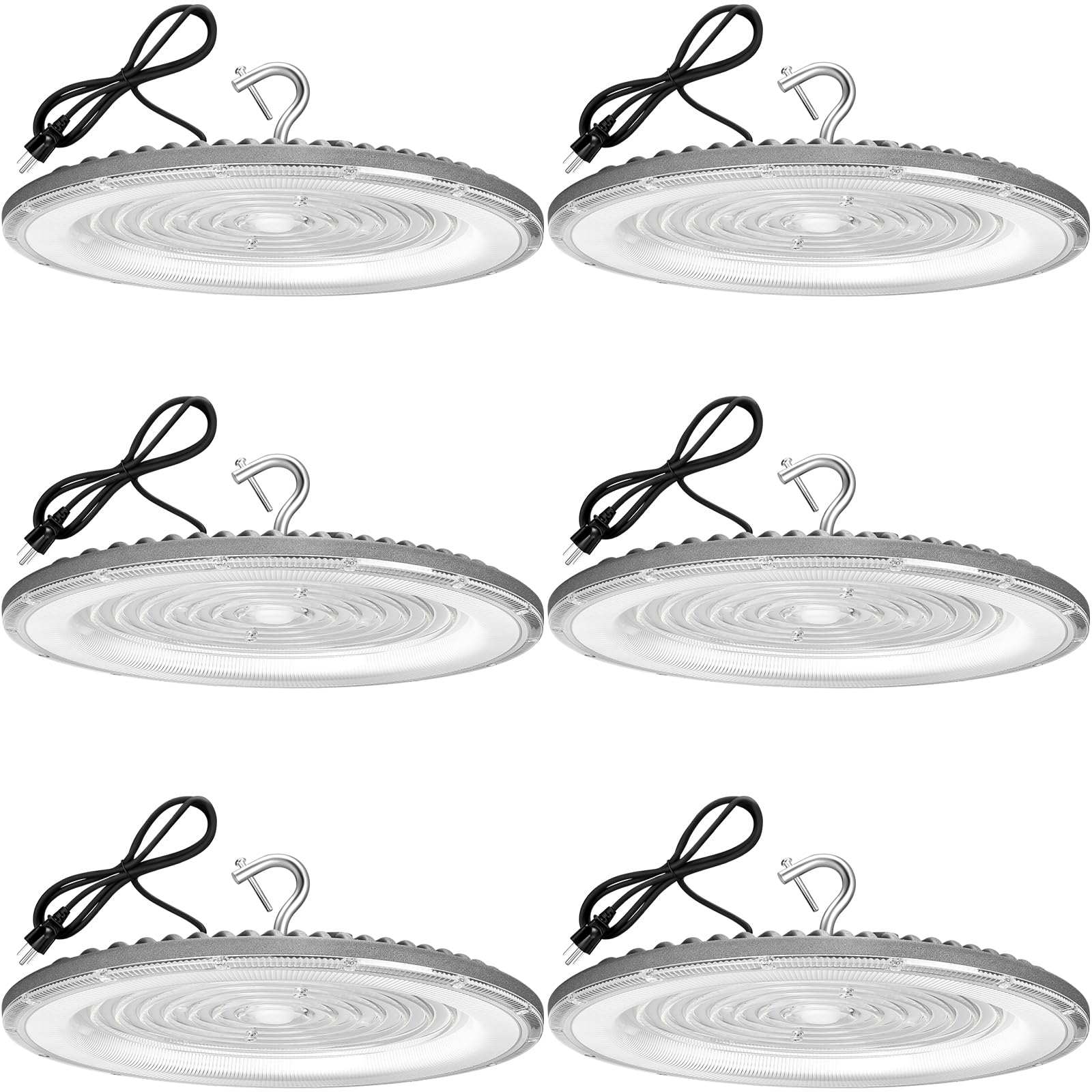 XYCN 6 Pack 400W UFO Led High Bay Light,120VAC,5000K Daylight Commercial Bay Lighting,IP66 Waterproof,61050LM,1750W MH/HPS with 