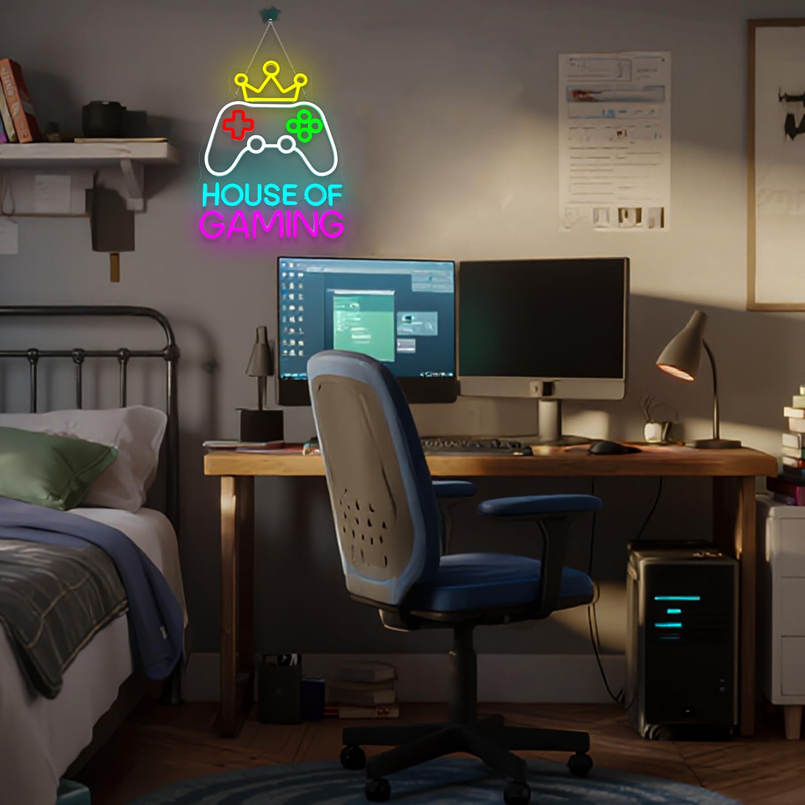 Gaming Neon Sign With Crown Design Led Gamepad Neon Light For Gamer Room And Bedroom Wall Decor Colorful Game Led Sign Cool Gamer Gifts For Teens