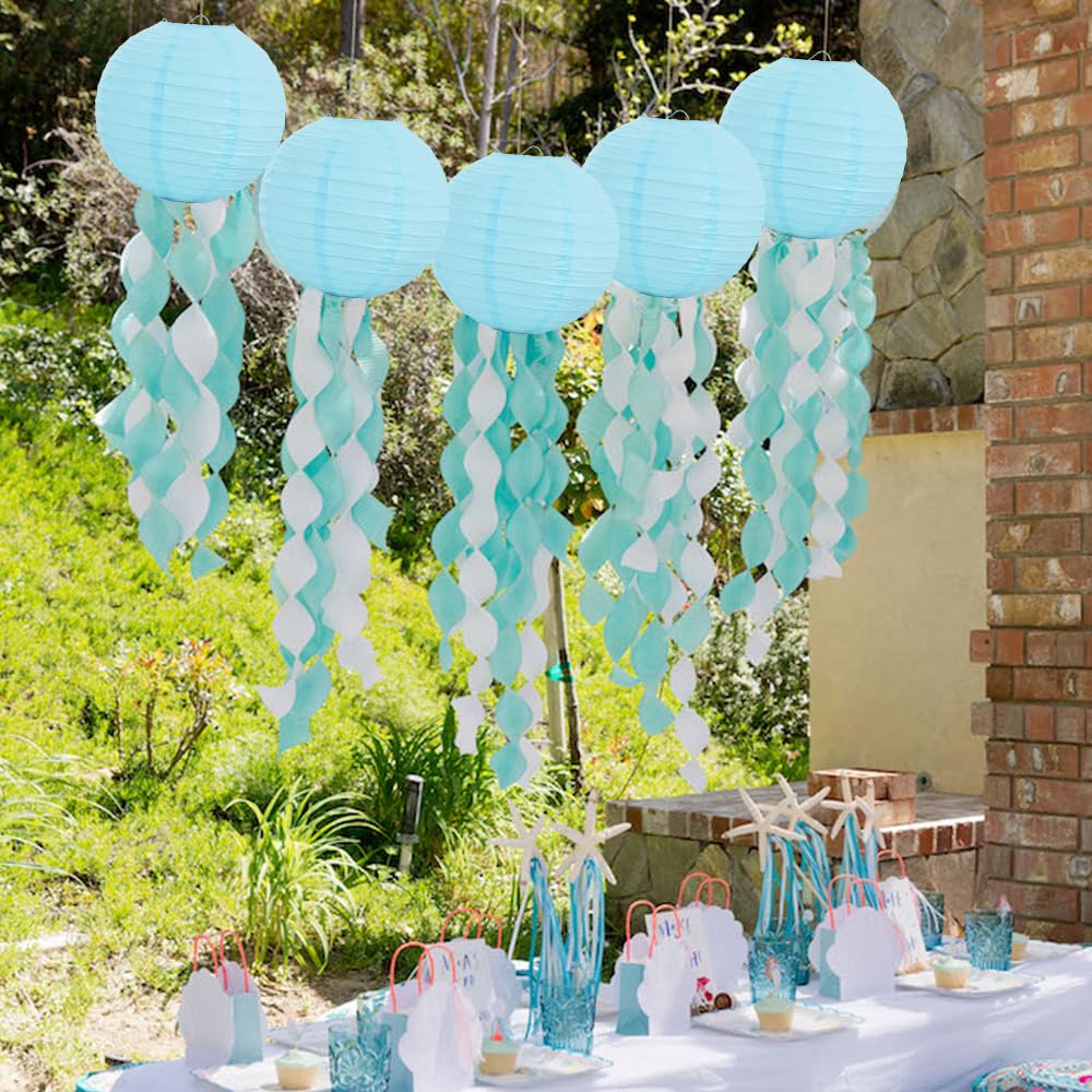 BEISHIDA 10-Inch Light Blue Round Paper Lanterns for Party, Wedding, Baby Shower - 6 Packs