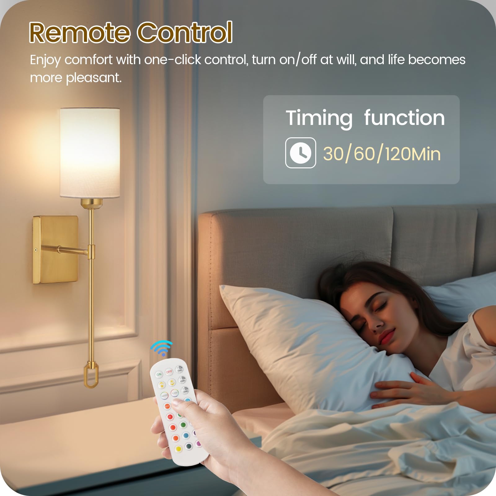 Goebleson Wireless Wall Sconces Set Of 2, Battery Operated Wall Lights, Rechargeable Wall Lamps With Remote, Dimmable Rgb Led Bu