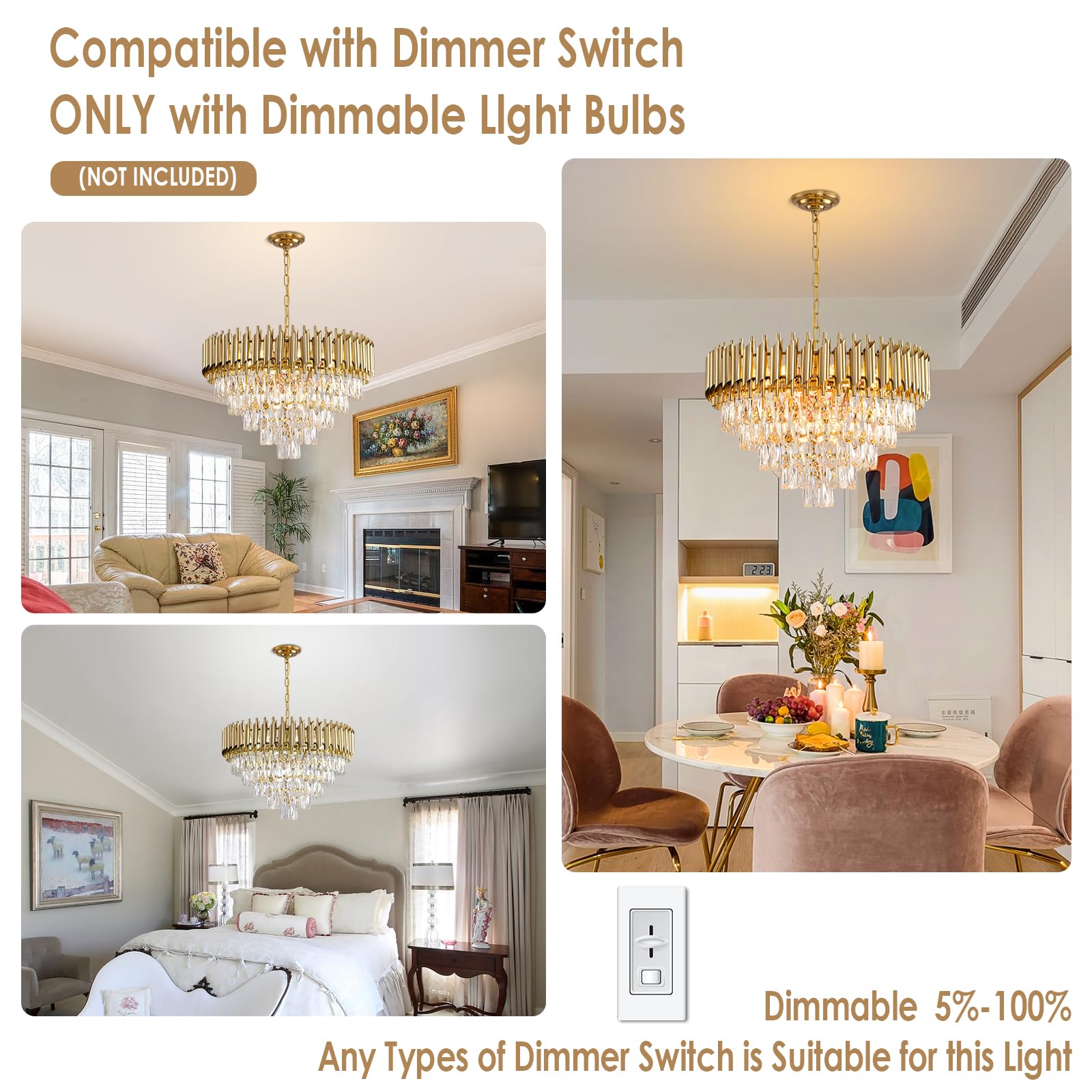 Akdxirun Gold Crystal Chandeliers Modern Round Chandelier For Dining Room 5 Tiers Ceiling Pendant Light Fixtures Large Ceiling C