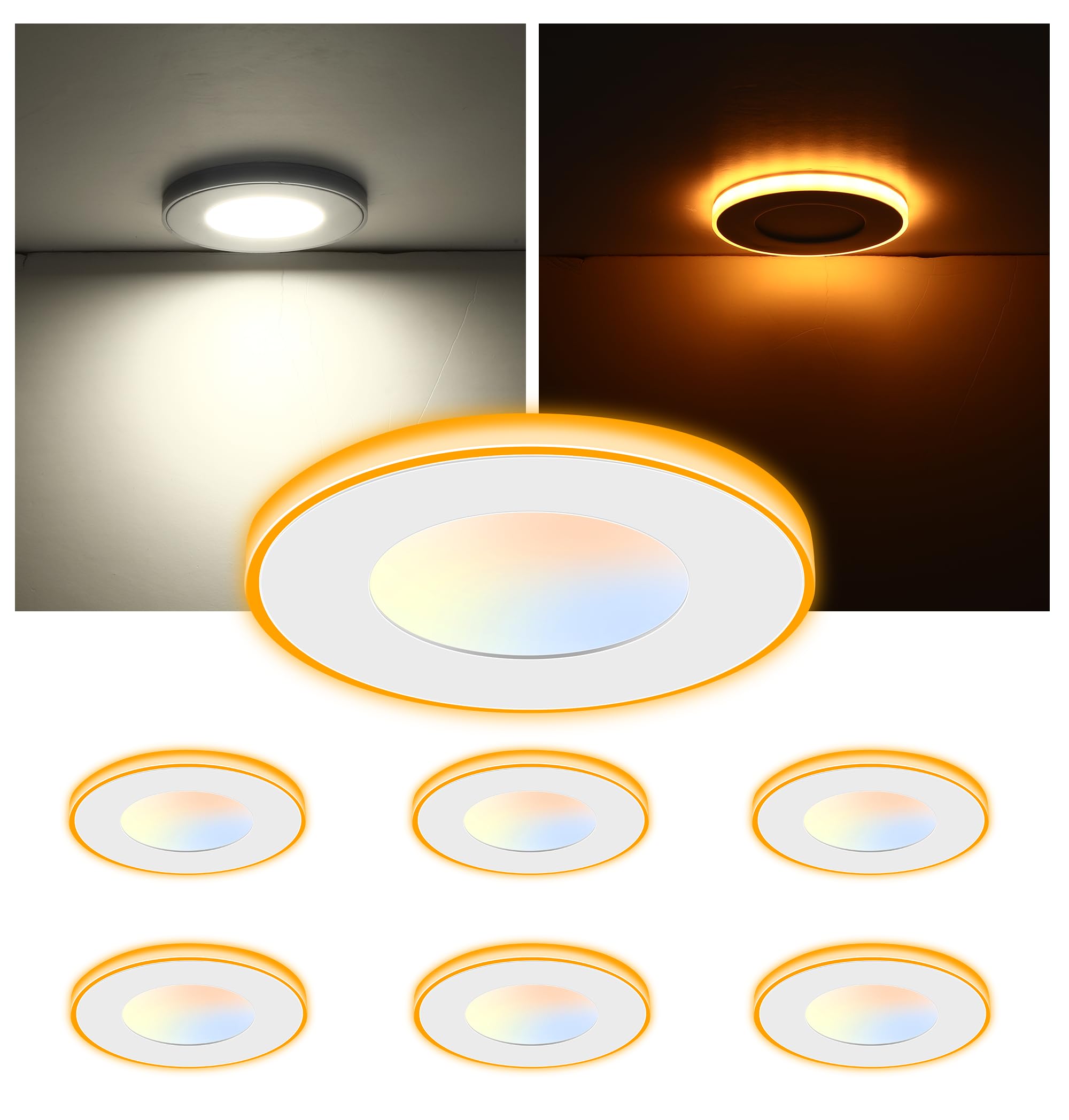 Cloudy Bay [6 Pack] 3 Inch 5Cct Led Recessed Down Light With Night Light,2700K/3000K/3500K/4000K/5000K Selectable Ultra-Thin Recessed Lighting,Dimmable Canless Wafer Downlight