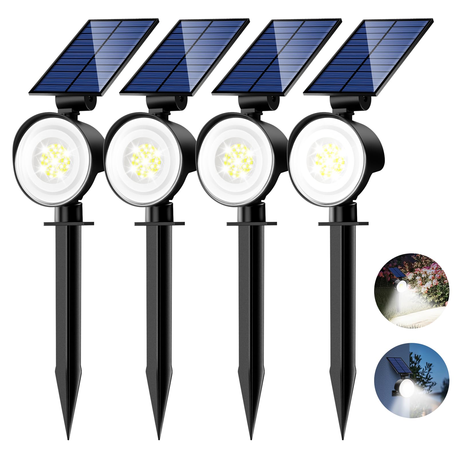 Nipify Solar Lights Outdoor Waterproof  Spot Lights- 4 Pack/53 Led/3 Modes Solar Powered Spotlights 2-In-1 Auto On/Off Landscape Lighting For Outside Yard Wall Garden  Cool White