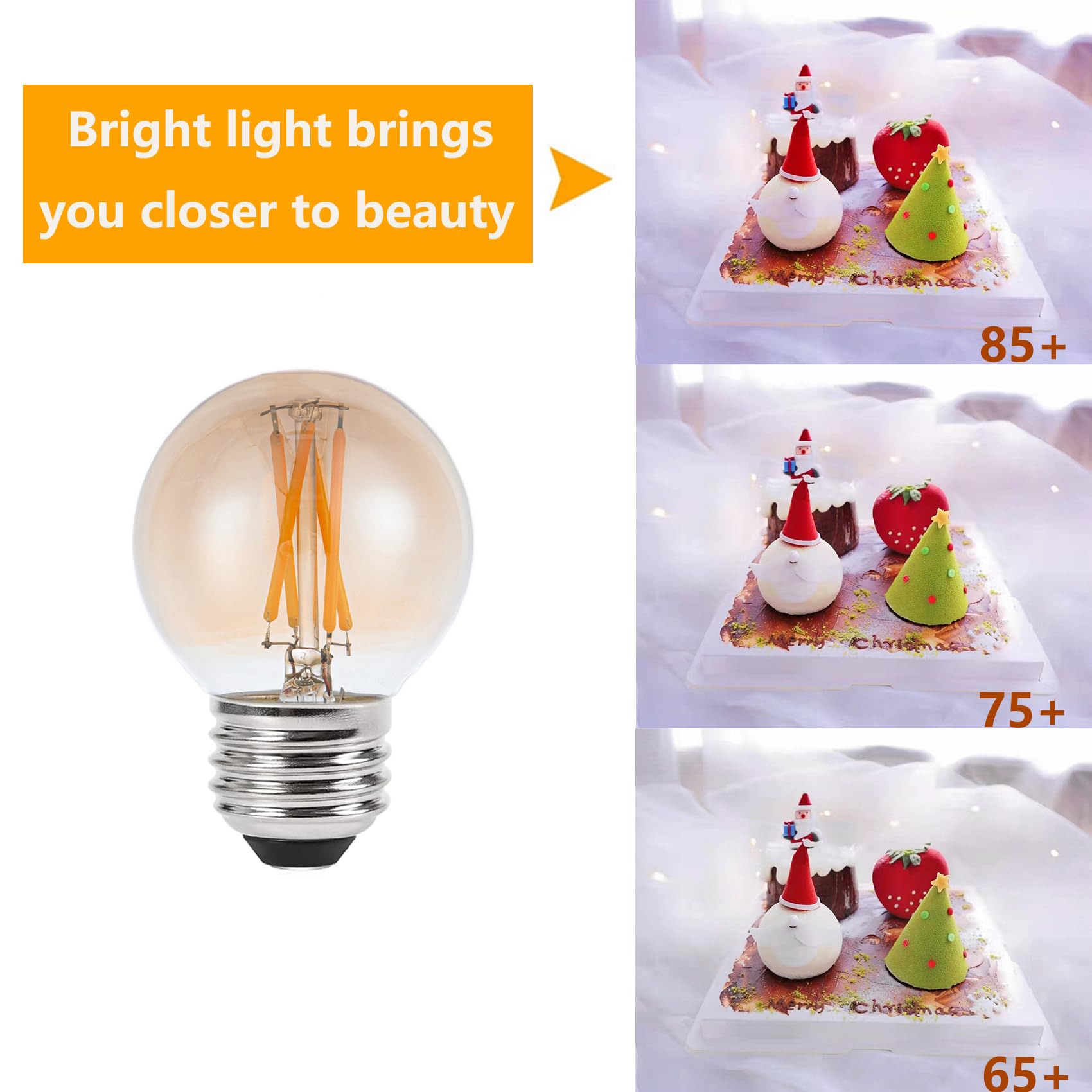 Sunaiony Amber Light Bulbs 40 Watt Equivalent Vintage Light Bulbs Warm White 2700K, E26 Led Bulb G16.5 Globe Dimmable Amber Ligh