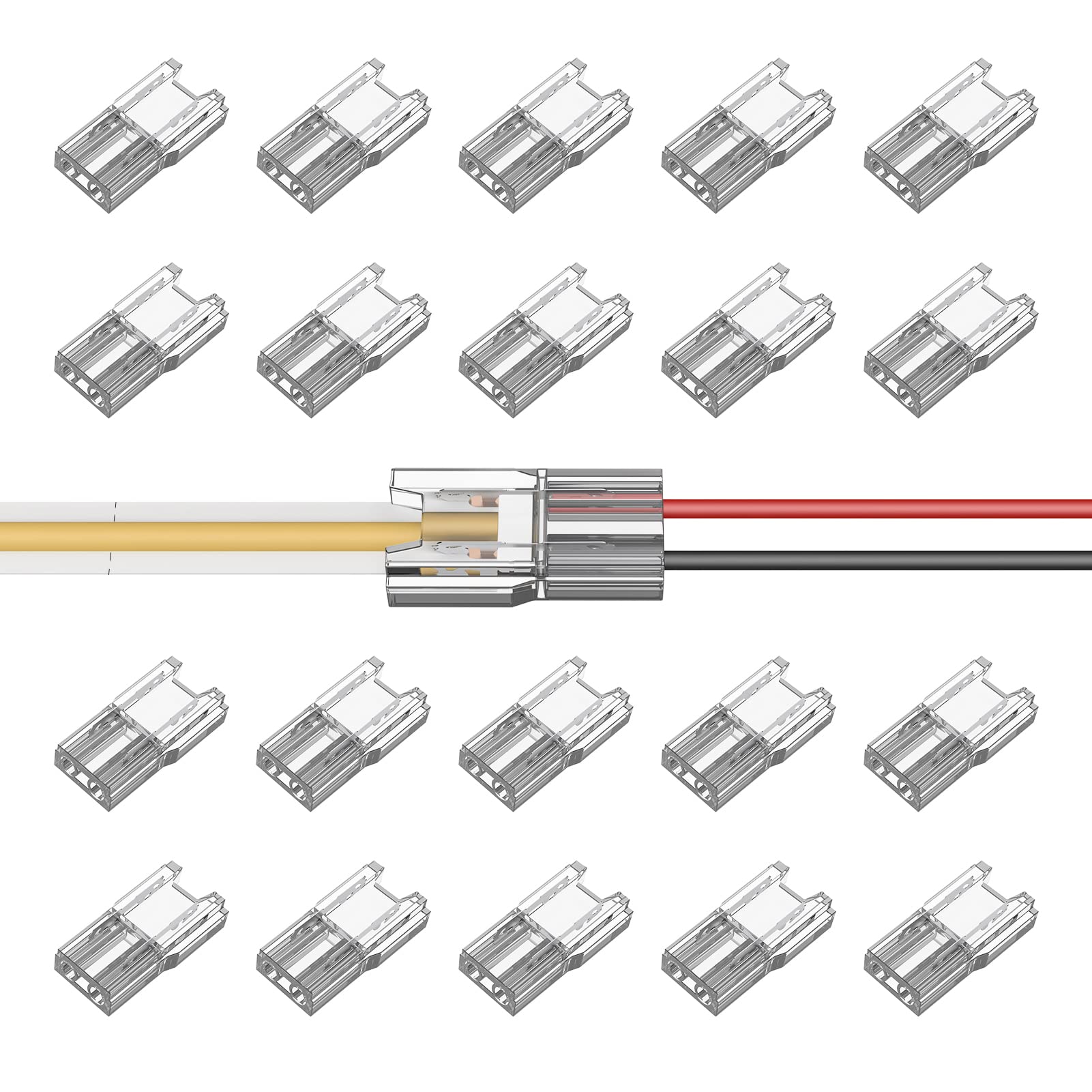 VISDOLL COB LED Light Strip Connectors 20pcs 5mm 2Pin Strip to Wires LED Tape Light Connectors Transparent Solderless No Dark Ar