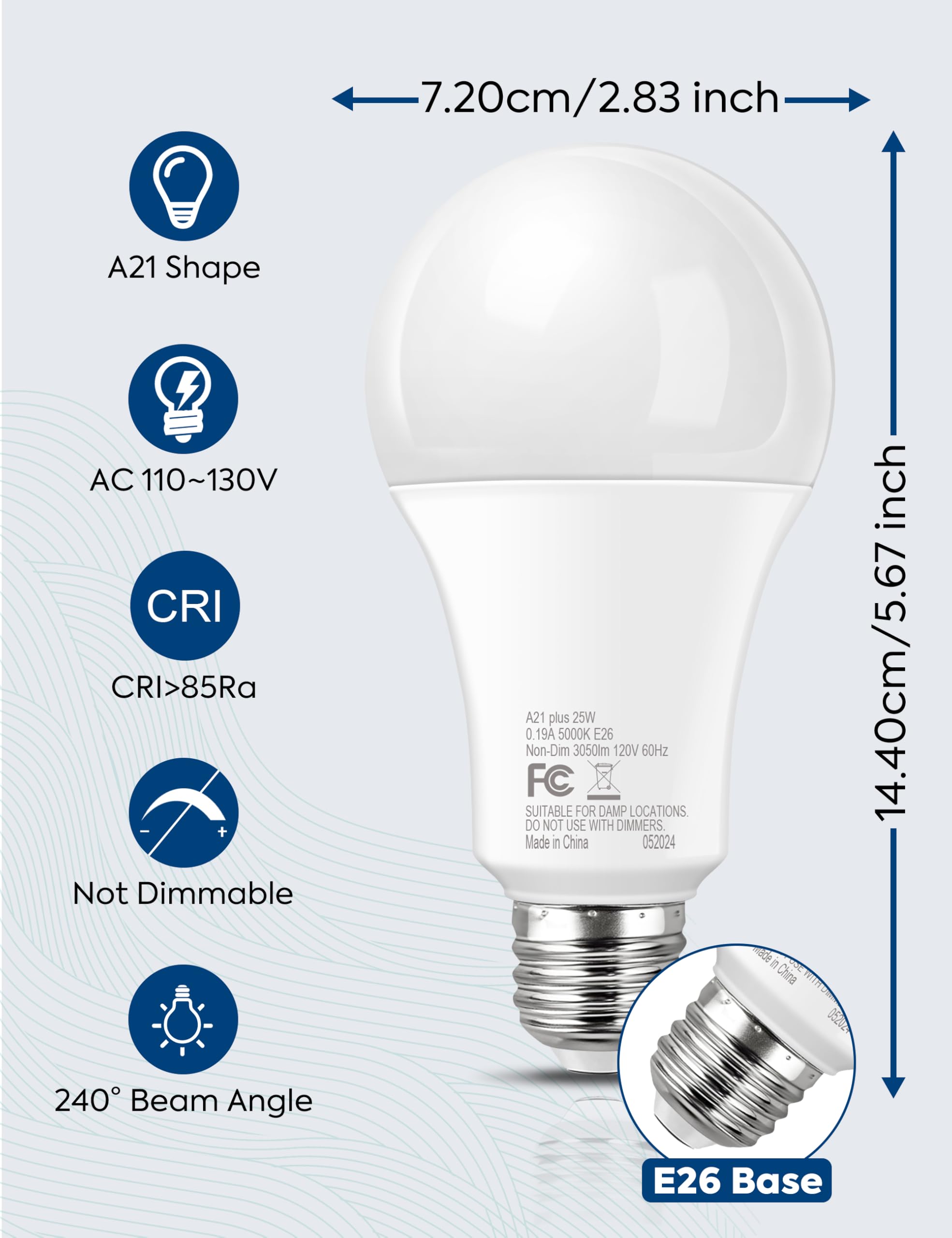 Nouscan 200W Equivalent Led Light Bulb, 3050Lm Super Bright A21 Led Bulb, Daylight 5000K, 25W Energy Saving, E26 Medium Base, 12