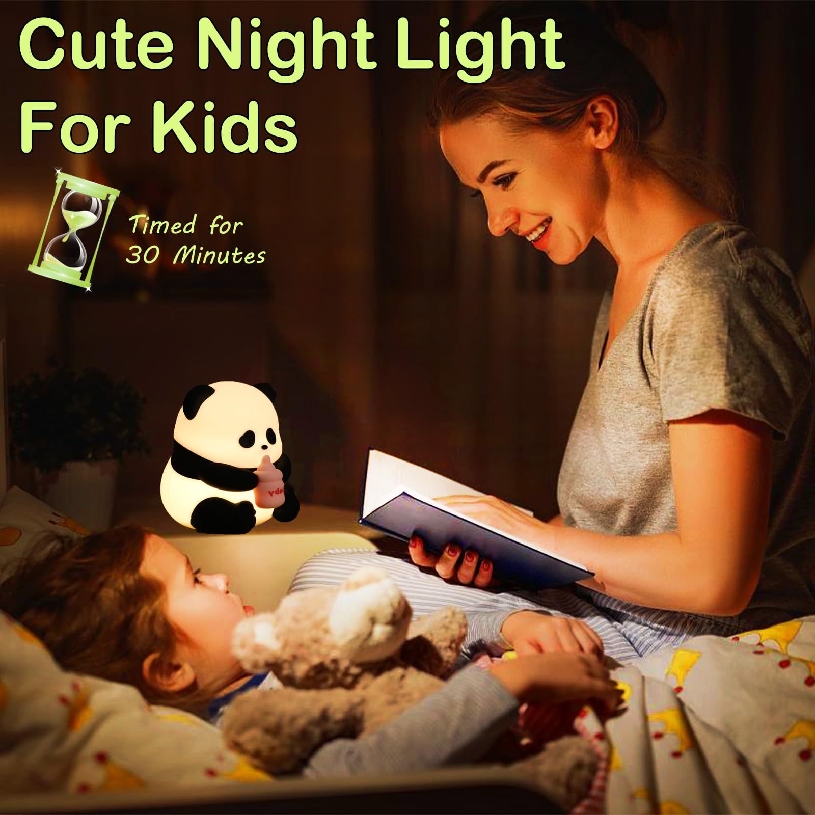 iLAFFUS Night Light for Kids Lamp,10 Colors Cute Panda Lamp,Dimmable Baby Night Lights for Nursery,Silicone Rechargeable Nightli