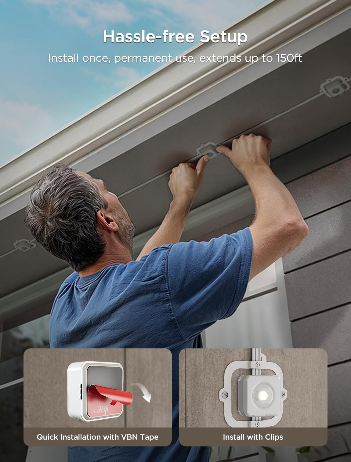 Govee 16.4Ft Lights With Clips And Vhb Glue Only For Rgbic Permanent Outdoor Lights 2, Applicable To H705D, H705E And H705F, Whi